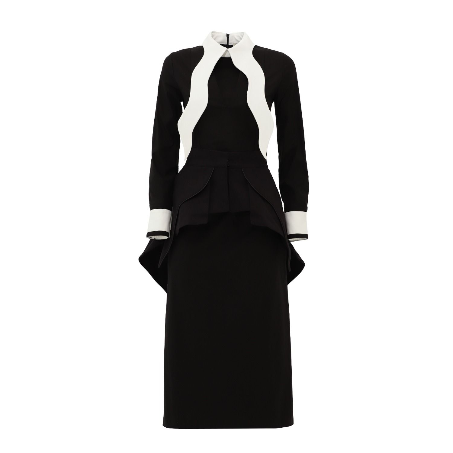 Evening Peplum Belted Dress Black - Two-Piece Set S