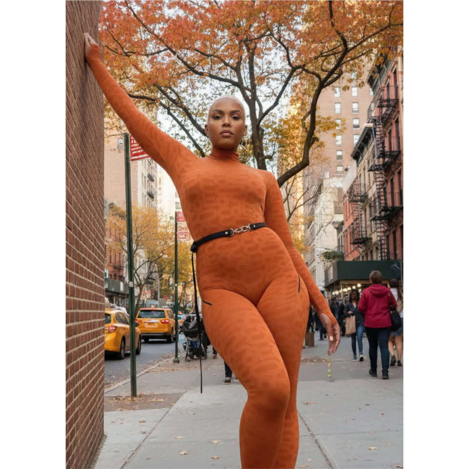 Orange Turtleneck Long Sleeve Full Eco Bodysuit | MONOSUIT | Wolf
