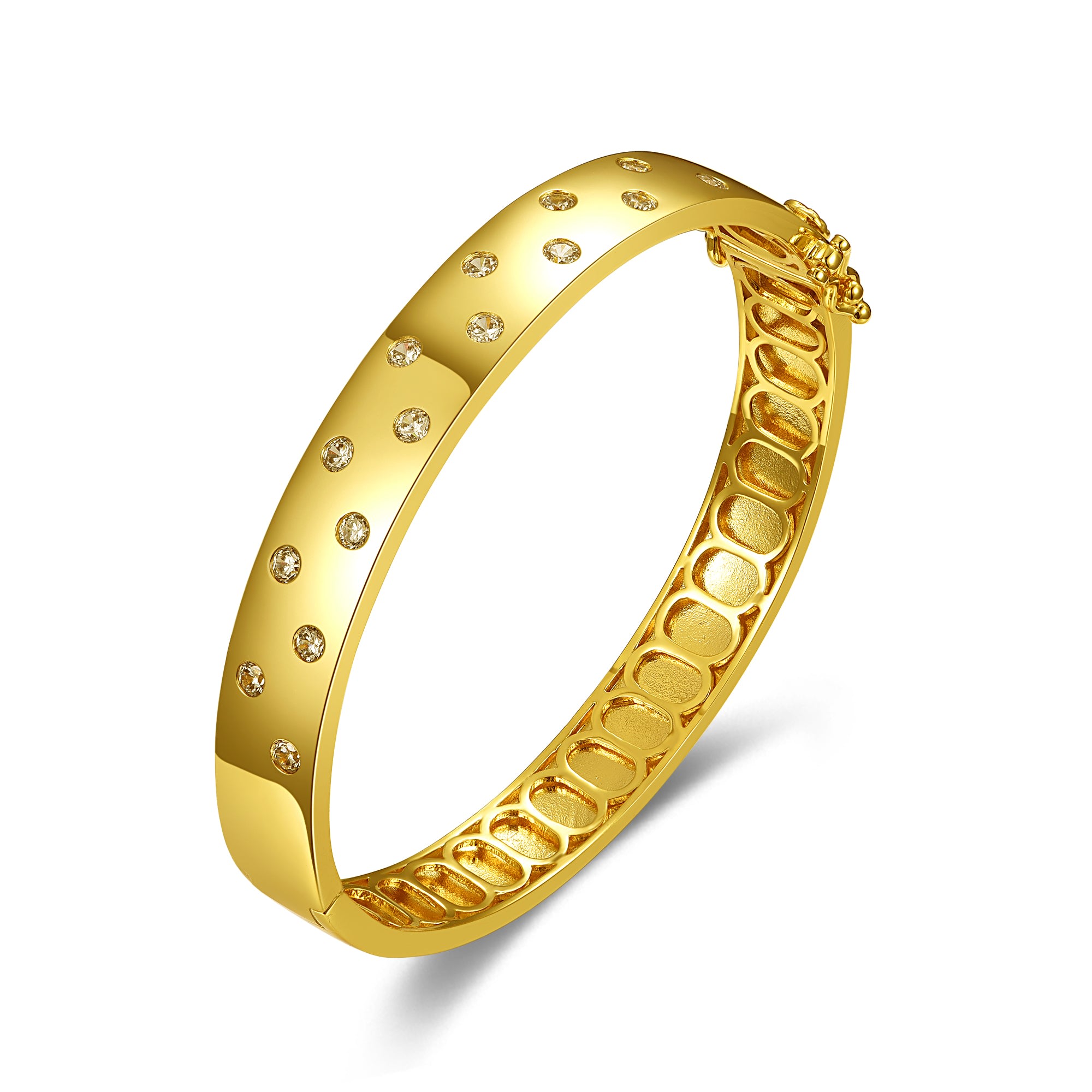 Women’s Gold / White Rachel Glauber Yellow Gold Plated With Cubic Zirconia Starry Sky Bangle Bracelet Genevive Jewelry