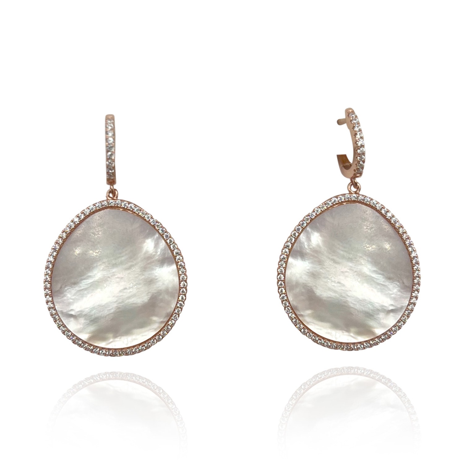 Women’s Neutrals / Rose Gold Rose Gold Mother Of Pearl Earrings With Micro Pave Cubic Zirconia Michael Nash Jewelry