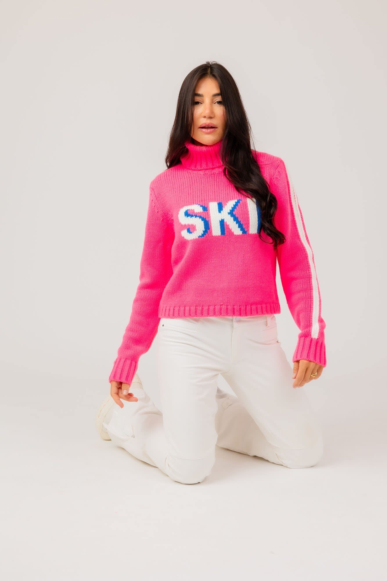 Cropped Ski Turtleneck Sweater Pink Lady by Ellsworth Ivey
