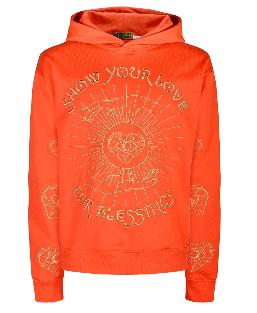 Miracles Manifester Women's Yellow / Orange Show Your Love Affirmation Embroidered Hoodie - Orange