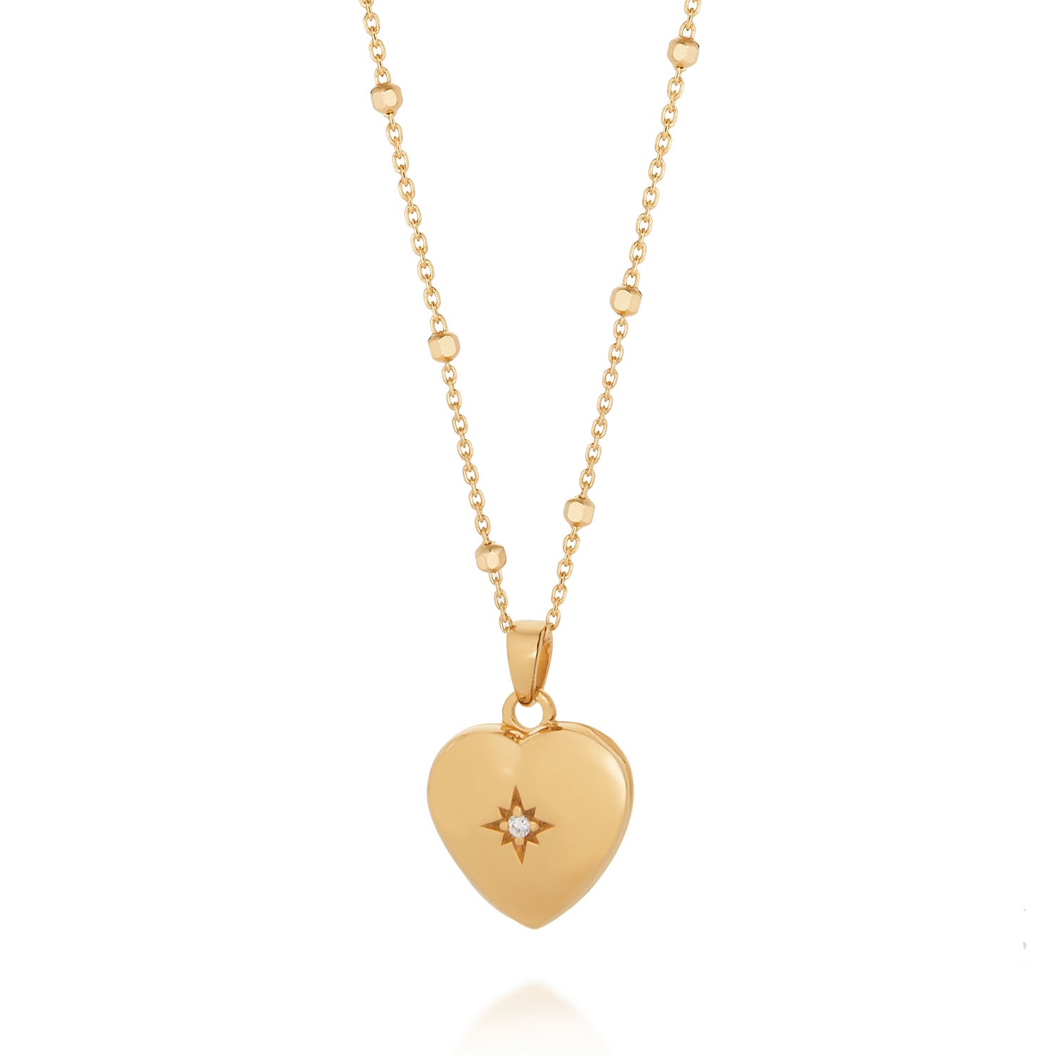 Nellou Jewellery Women's Starlight Heart Locket Necklace Gold Plated Sterling Silver
