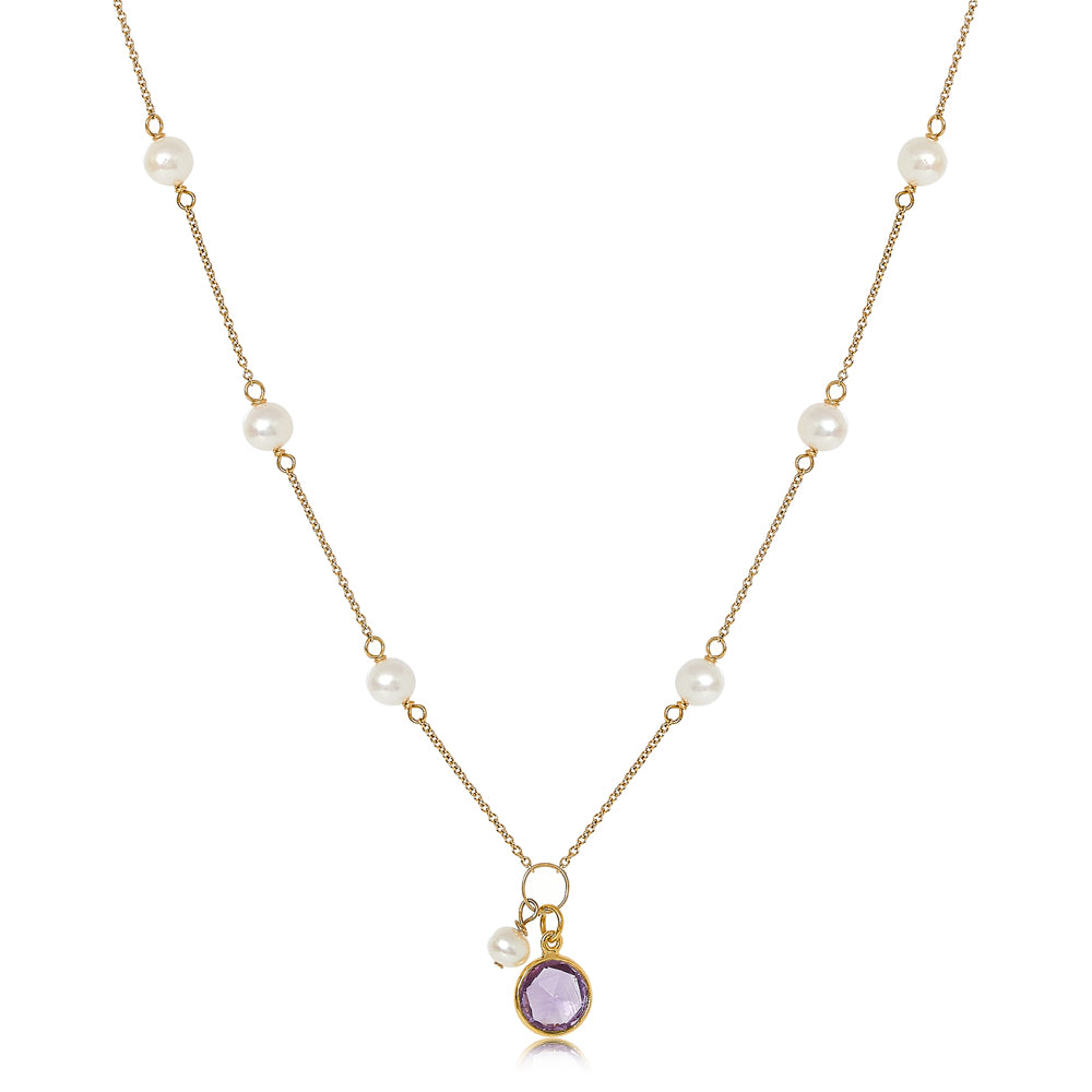 Pearls Of The Orient Online Women's Orange / White Nova Fine Chain Necklace With Cultured Freshwater Pearls & Amethyst Drop In Multi