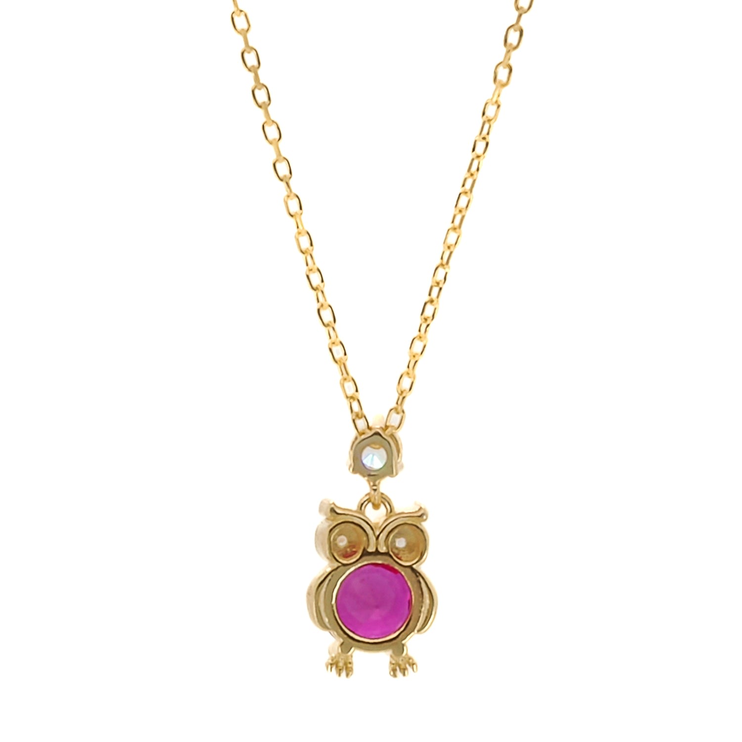 Women’s Gold / Pink / Purple Ruby Owl Necklace Ebru Jewelry