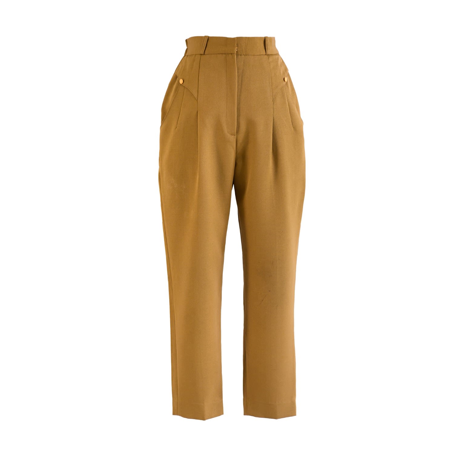 Women’s Yellow / Orange Vintage Mid-Rise Brown Front Hook Polyester Trousers Xxs Sugar Cream Vintage