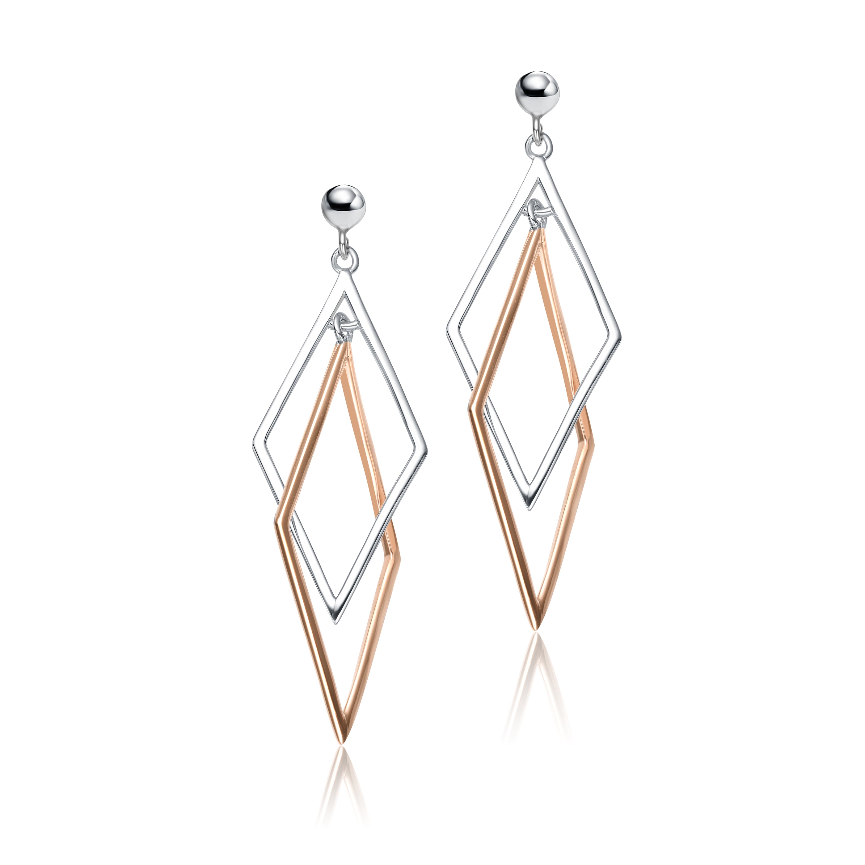 Women’s Rose Gold / Silver Stylish Sterling Silver Two-Tone Diamond Dangling Earrings Genevive Jewelry