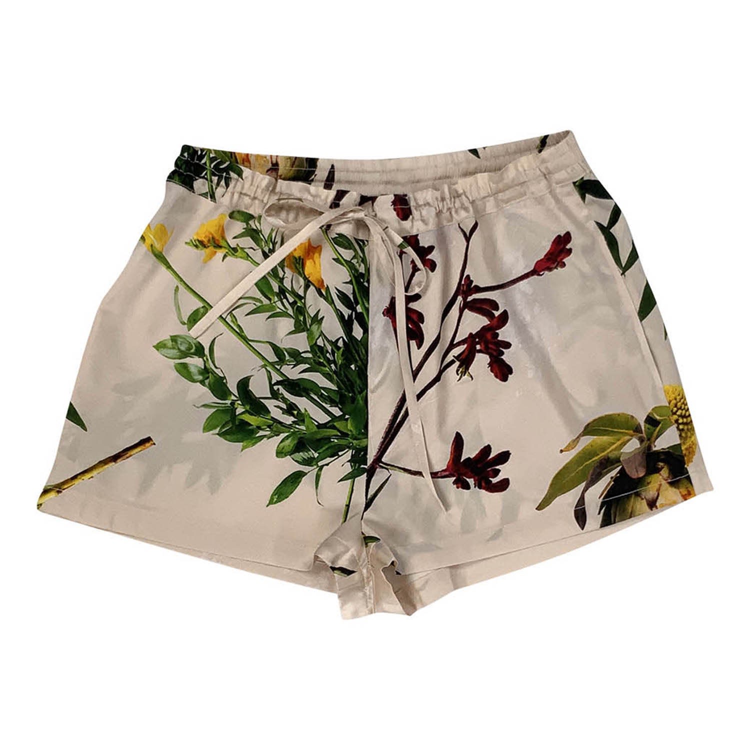 Nokaya Women's Rose Gold Flying Flower Silk Pyjama Shorts - Pink Rice In Rose Gold
