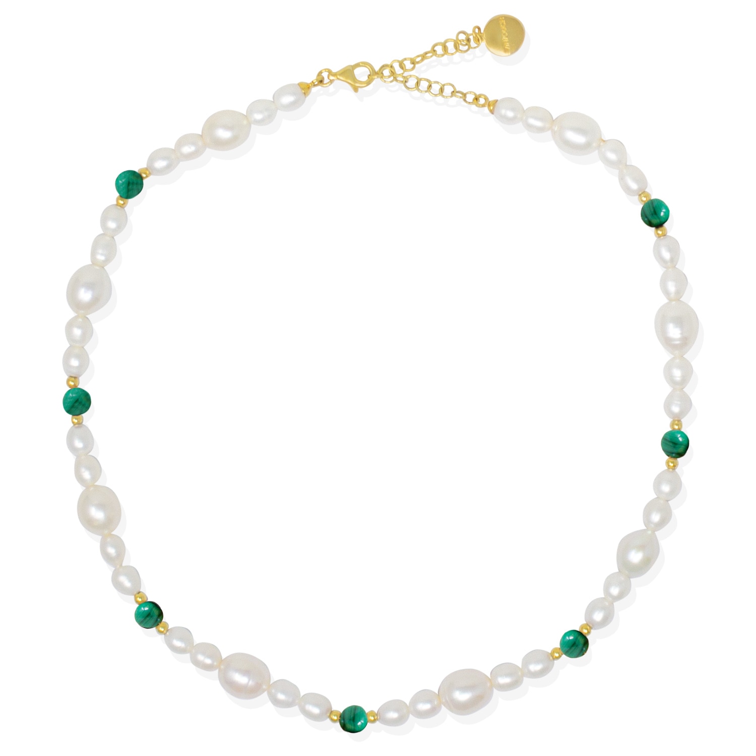 Vintouch Italy Women's Gold / Green / White Bianca Gold-plated Pearl And Malachite Necklace In Multi
