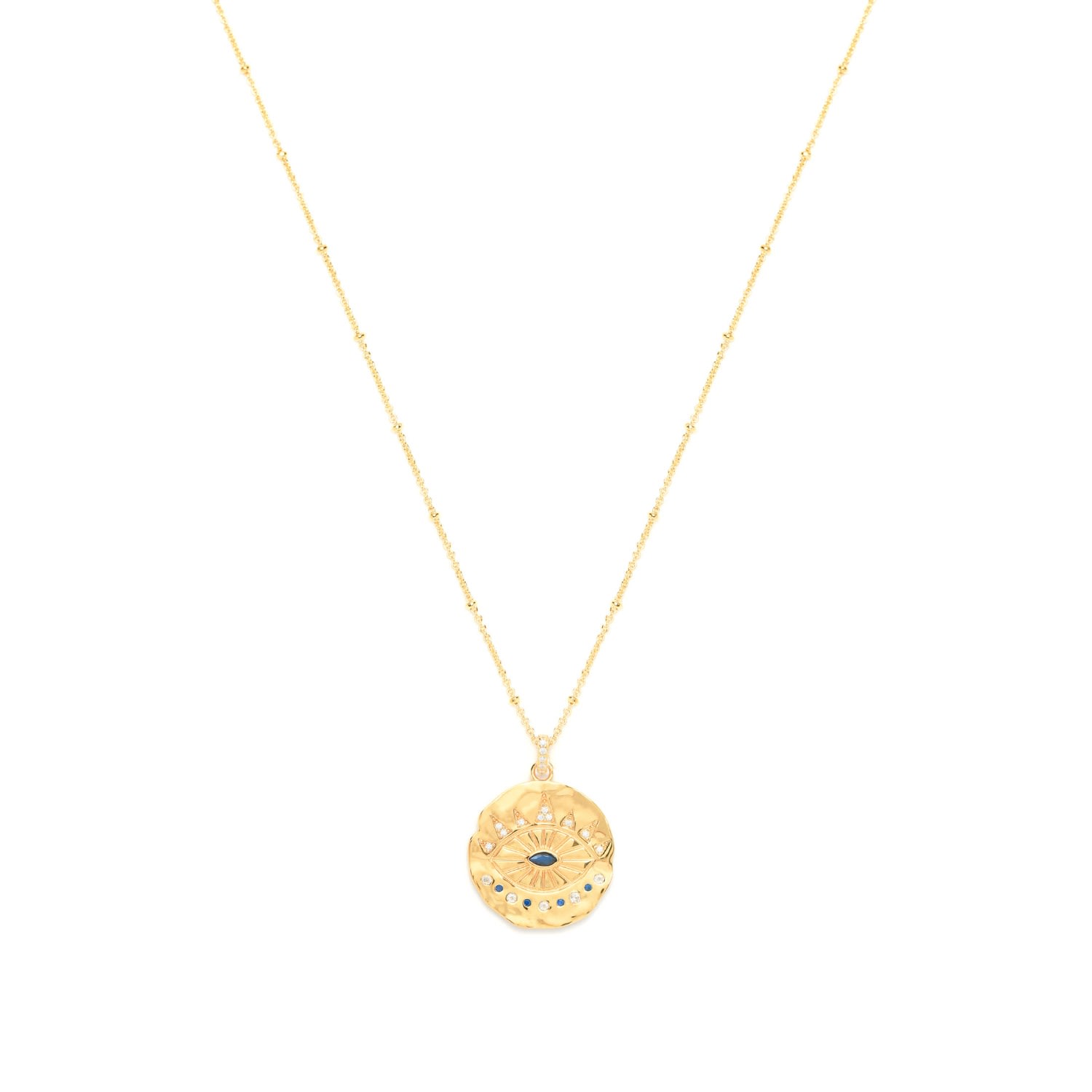 Seven Saints Women's Evil Eye Protection Necklace, Gold Over Sterling Silver With Sapphire In Gold