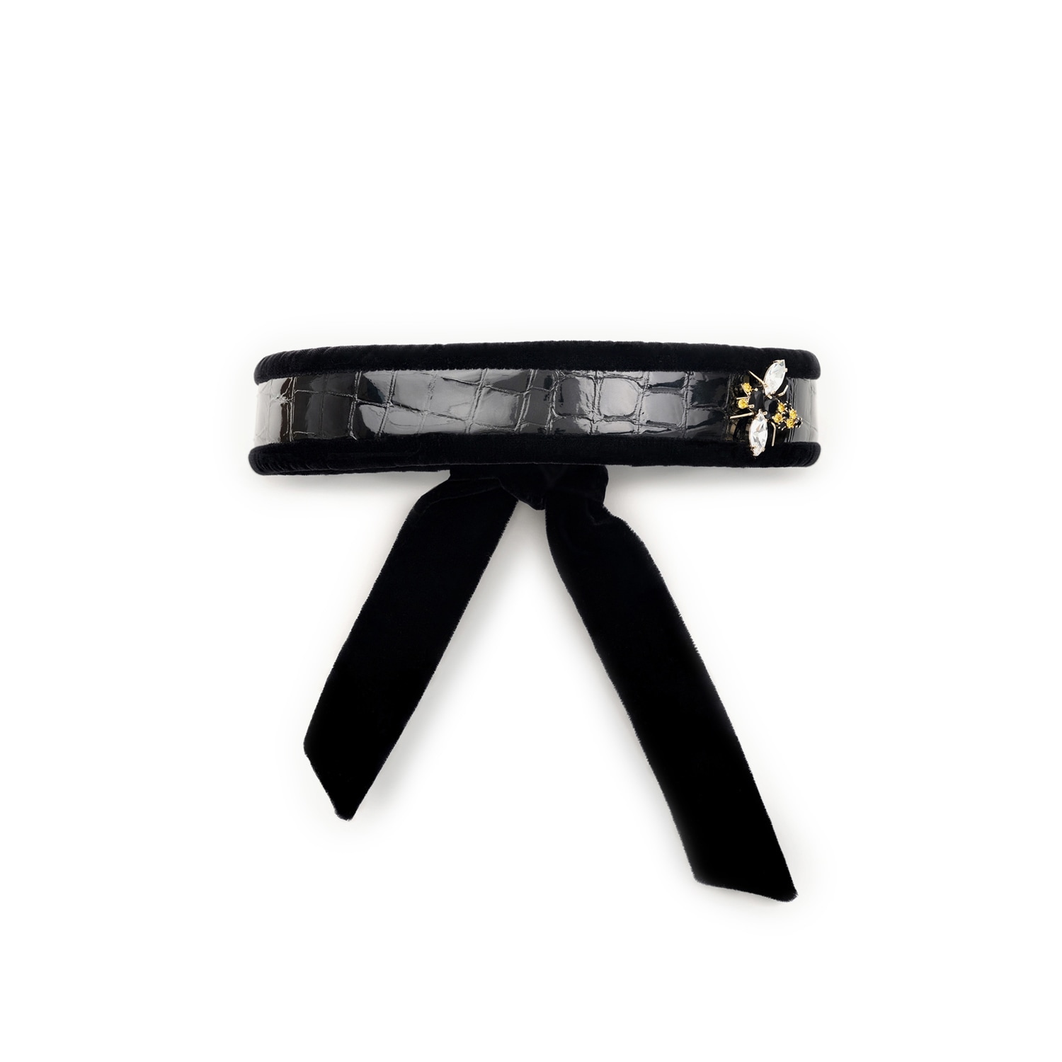 Victoria Slavinskaia Women's Black Crocodile Print Leather Bee Headband