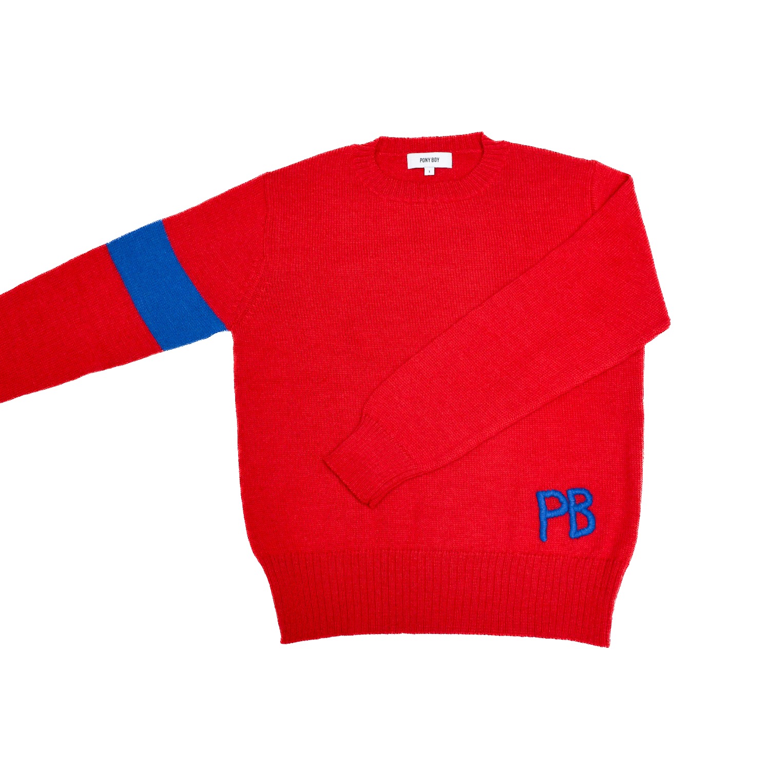 The Gilded Cottage Men's Blue / Red Hand Embroidered Alpaca - Varsity Sweater In Blue/red