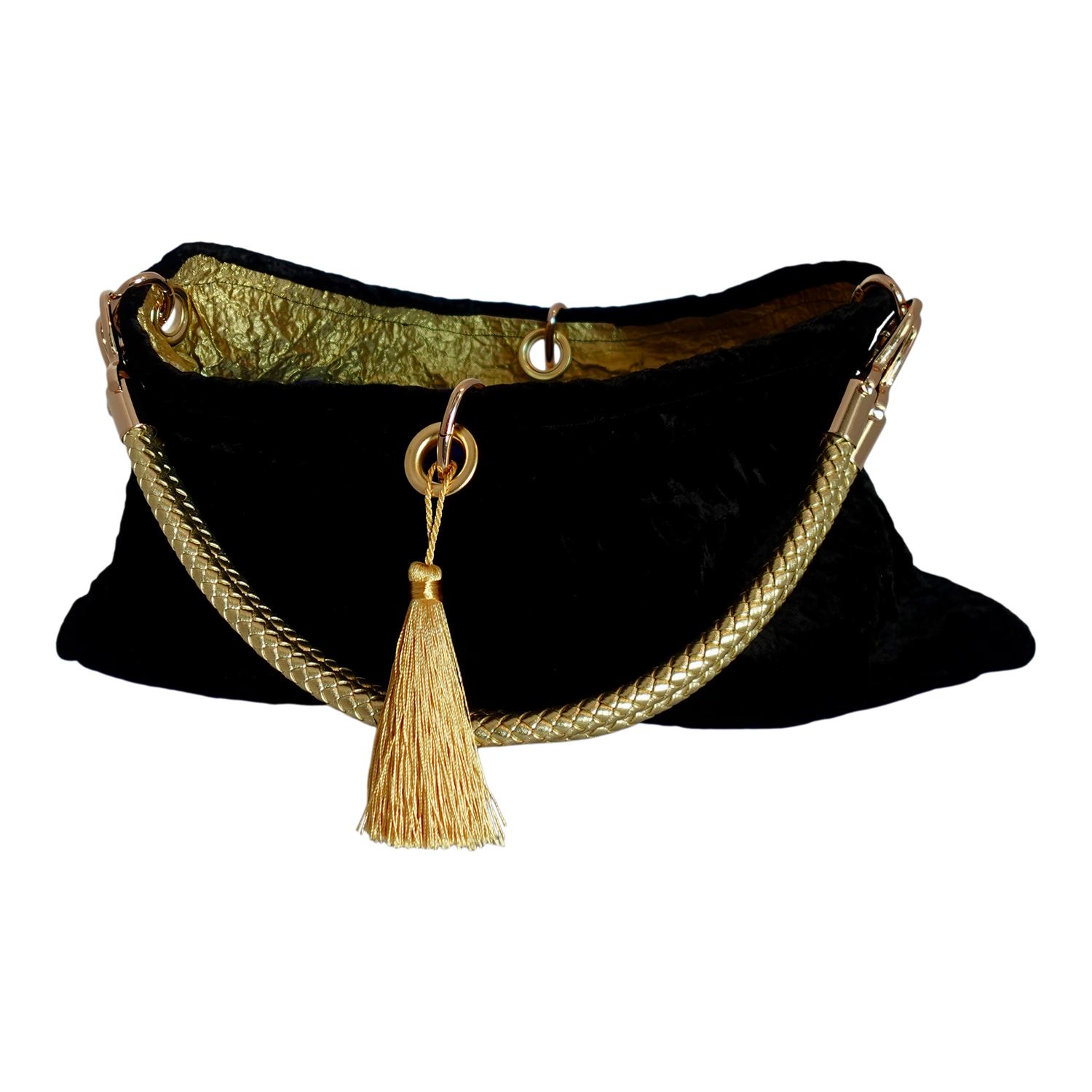 Romer Millinery Women's Black / Gold Morphy Moldable Scoop Top Black Velvet Center Tassel Bag In Multi