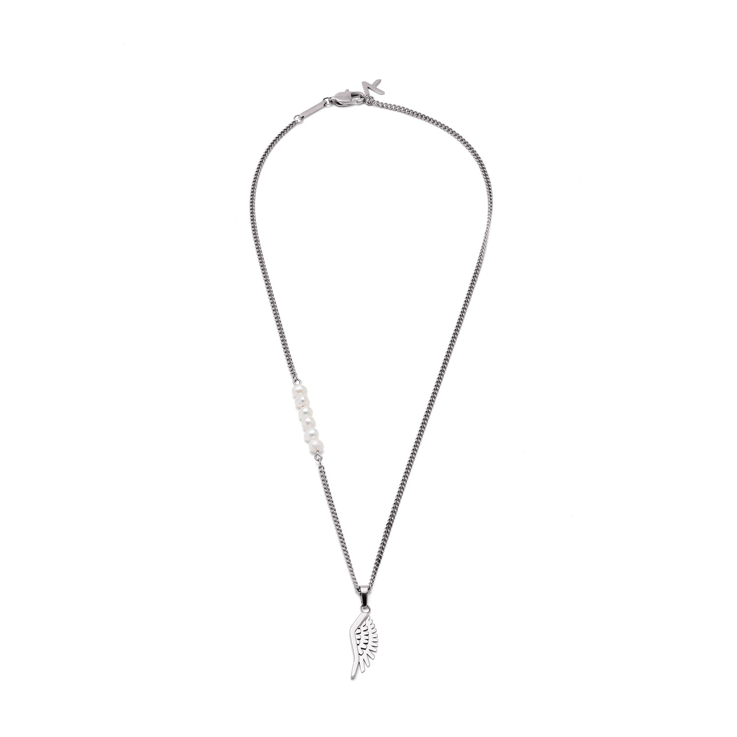 Women’s Duality Robot Wing Necklace - Silver & White Pearl 470Mm Klasse14