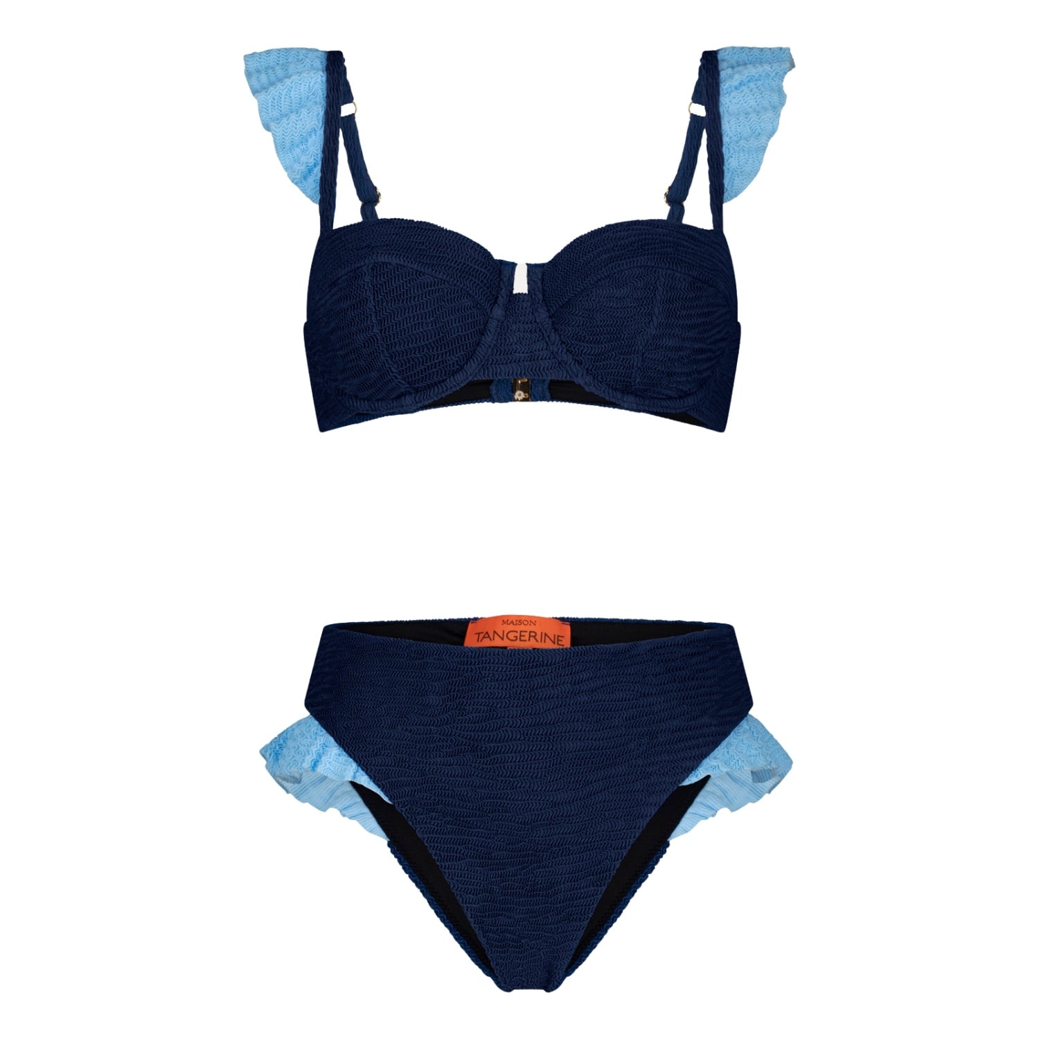 Women's Blue / White Capri Ocean Blue Crinkle Bikini | Xs/S | Maison Tangerine