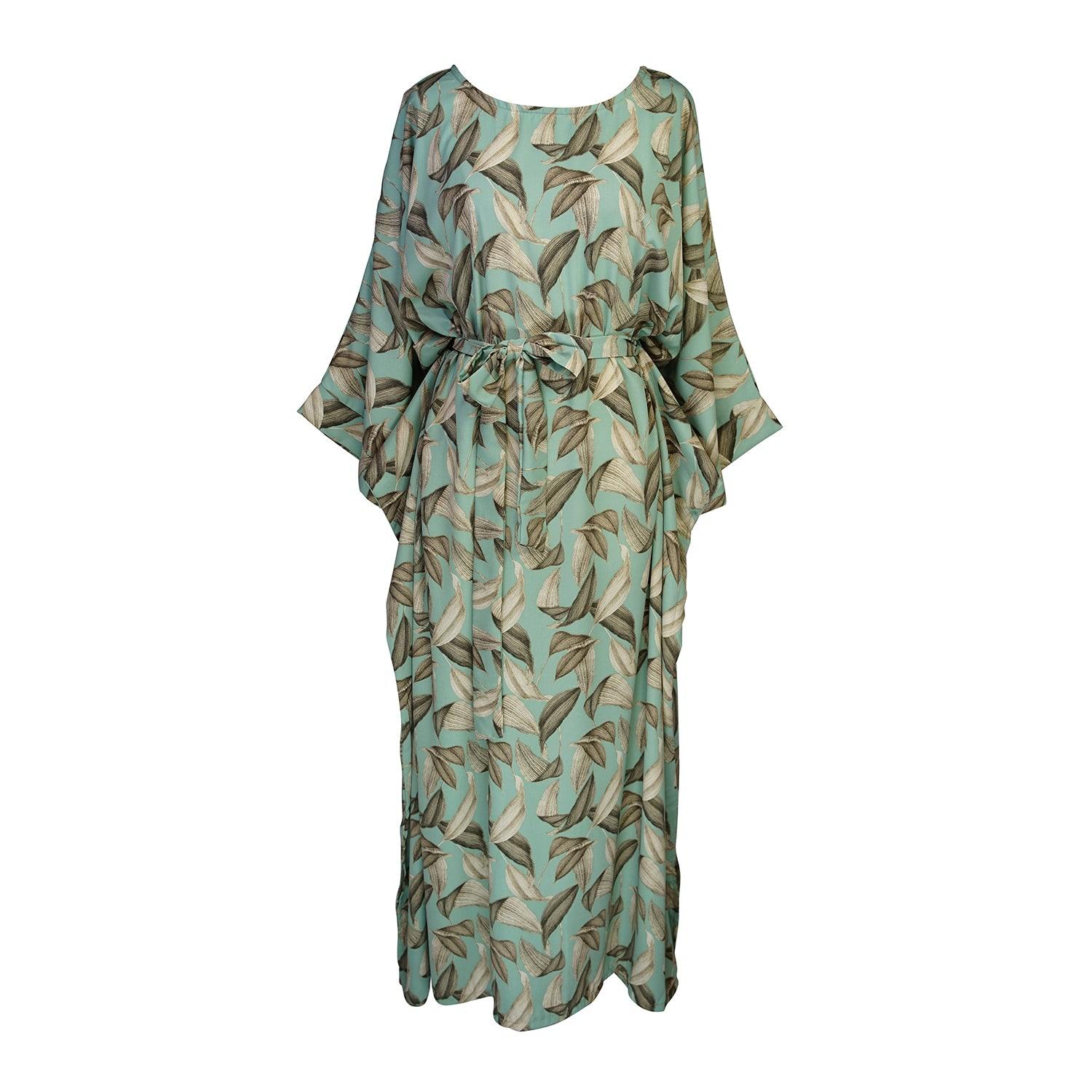 Jennafer Grace Women's Blue Menta Dulce Belted Disco Caftan Kaftan Dress In Gray
