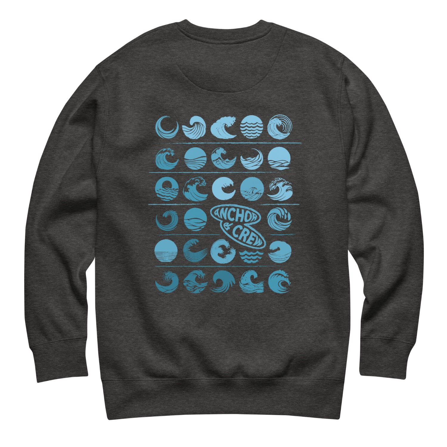 Anchor & Crew Heather Black Surf N Waves Passenger Organic Cotton Sweatshirt - Men