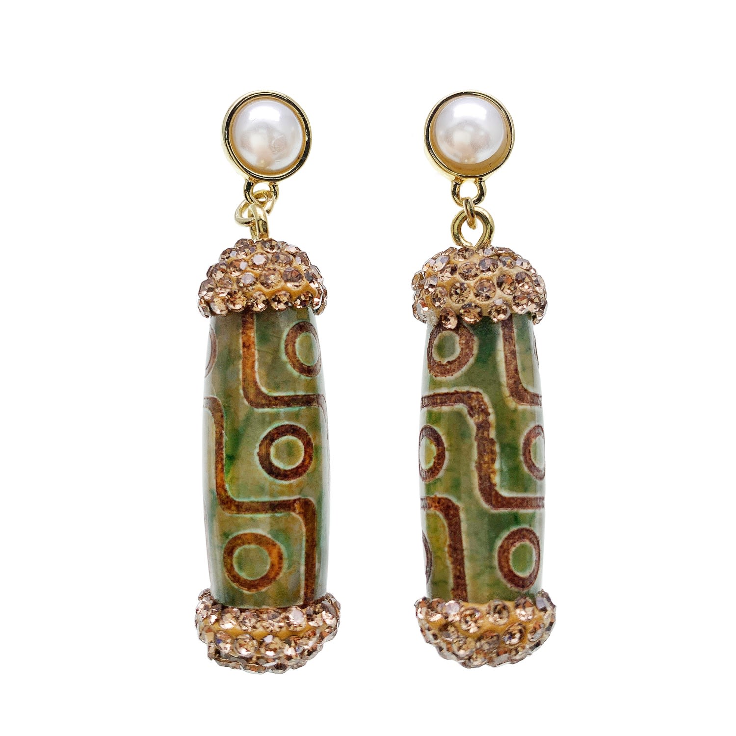 Farra Women's Green Tibetan Dzi Beads Dangle Earrings In Green