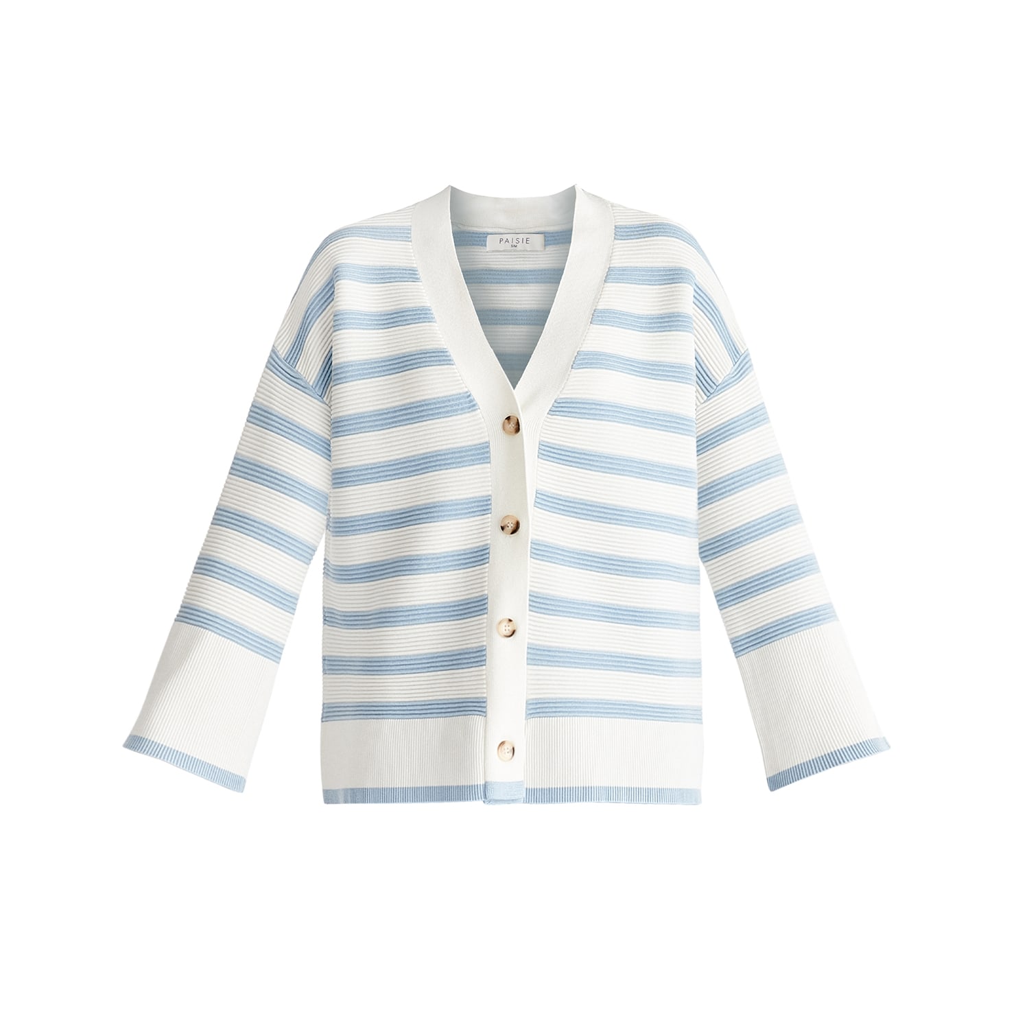 Paisie Women's  Striped Ribbed Cardigan In White & Light Blue