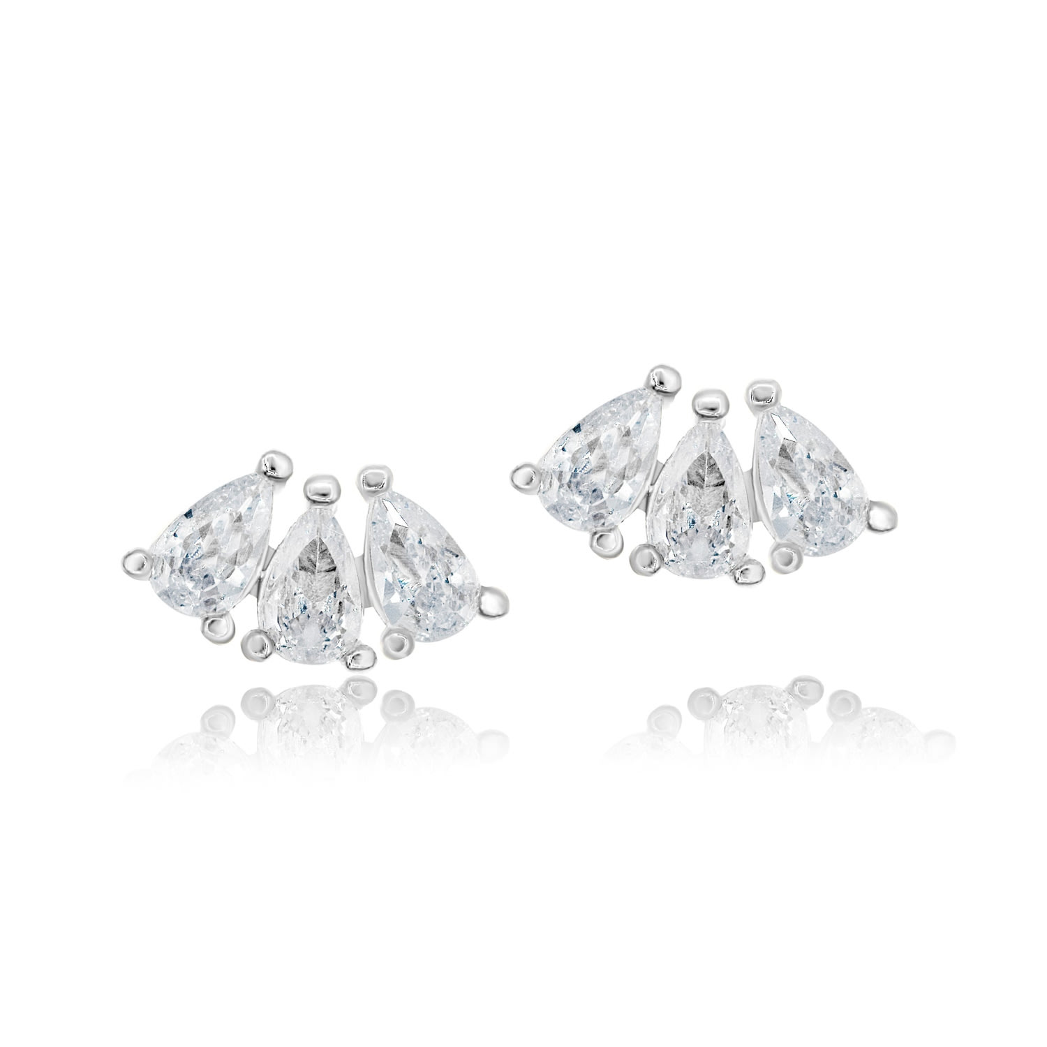 Shymi Women's Mini Pear Shape Curved Studs - Silver In White