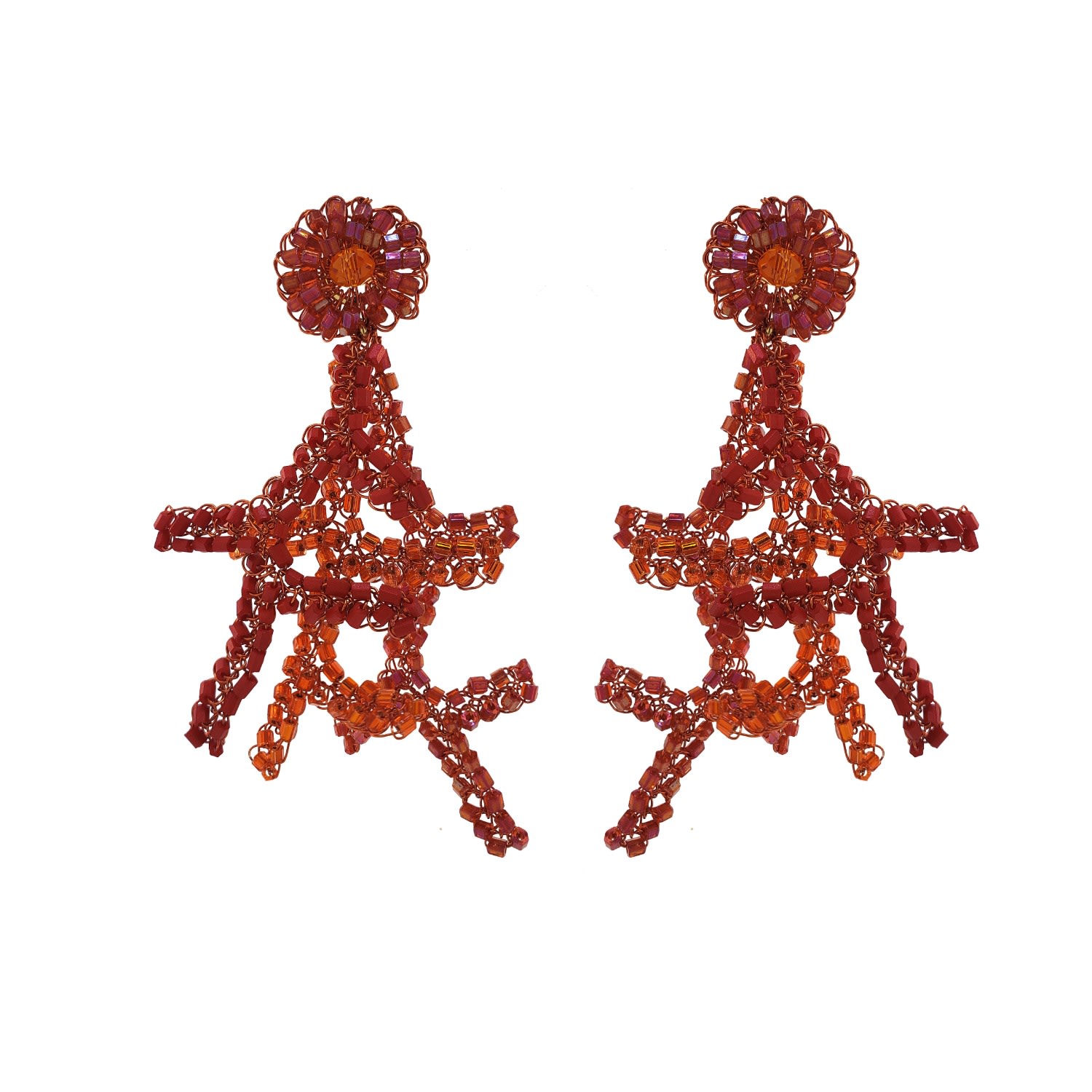 Lavish By Tricia Milaneze Women's Yellow / Orange / Red Red & Orange Mix Coral Handmade Crochet Earrings In Burgundy