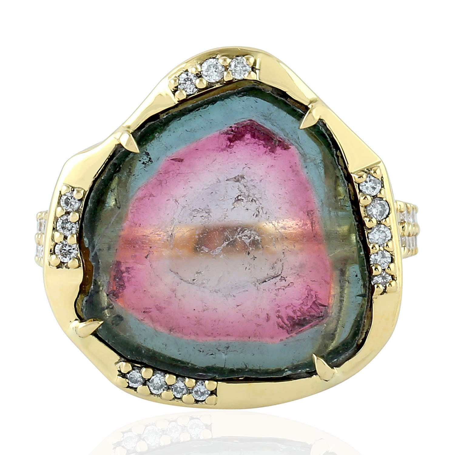 Women’s Melon Tourmaline Cocktail Ring Yellow Gold Diamond Jewelry Artisan