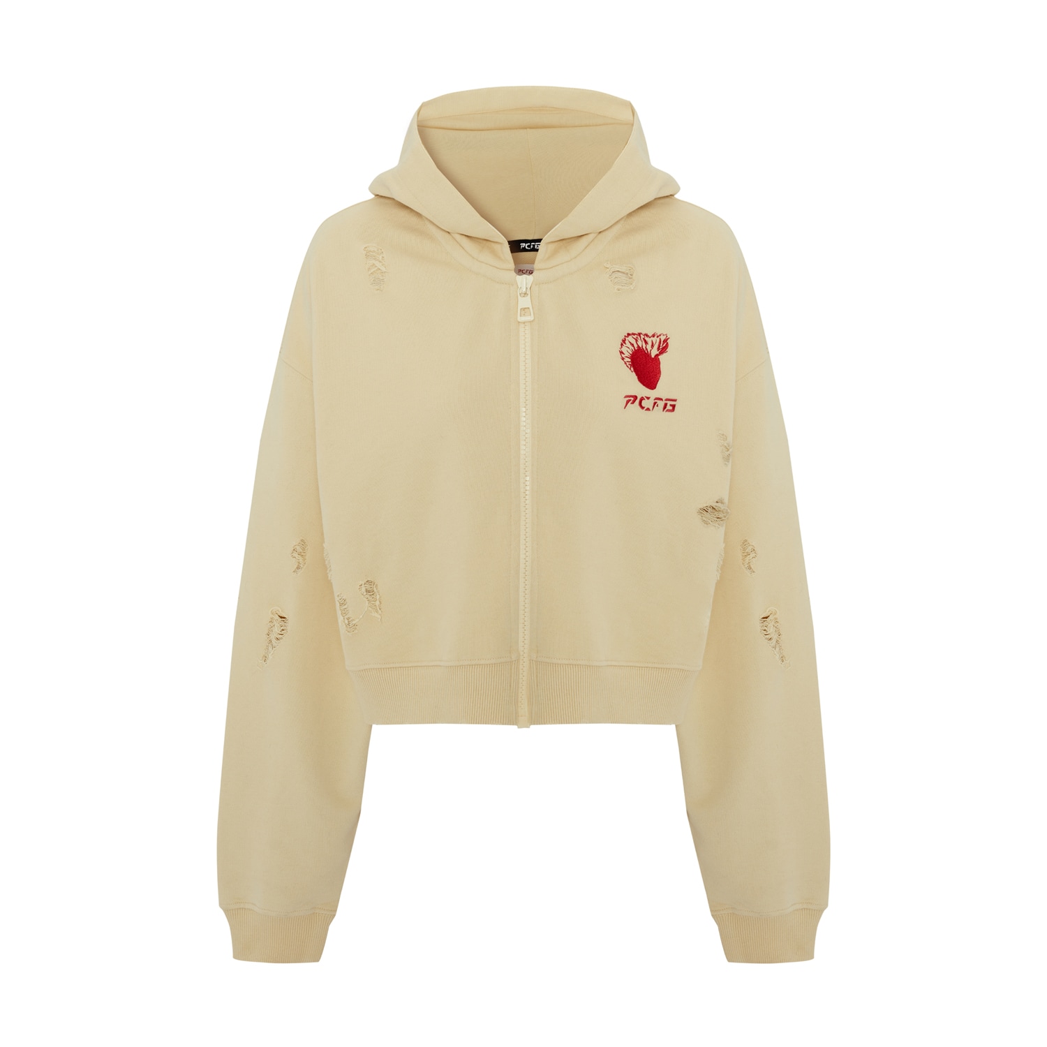 Pcfg Women's Neutrals / Green Destroyed Zip Up Hoodie - Chino Green In Green