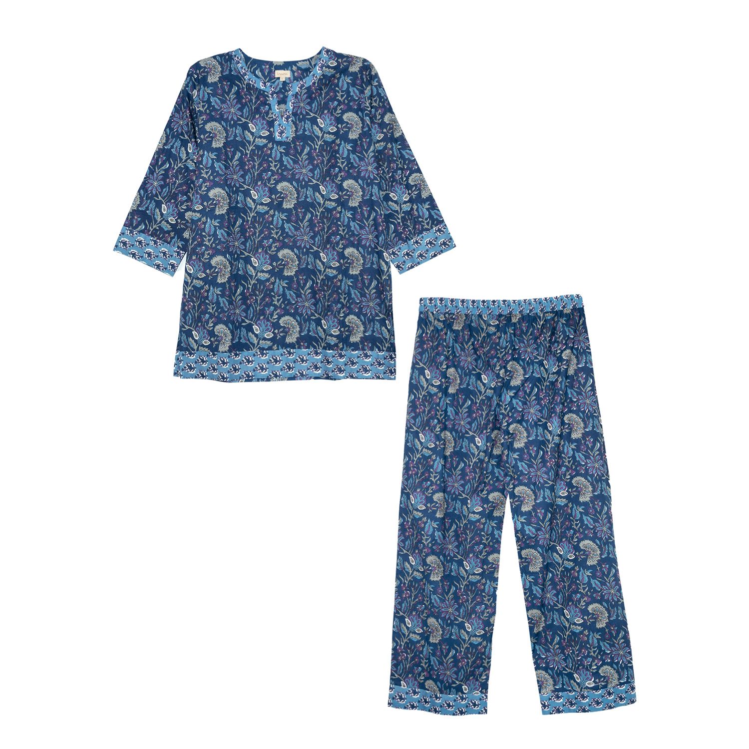 Women’s Indian Cotton Blue Lagoon Pyjama Set Medium Inara