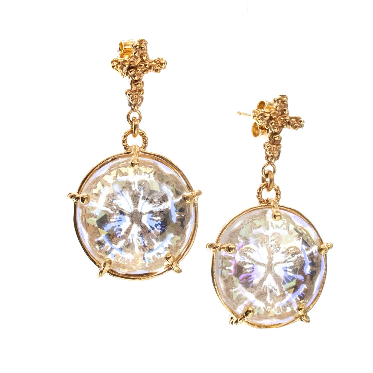 Gem Kingdom Women's Gold Plated Earrings - Engraved In Gold