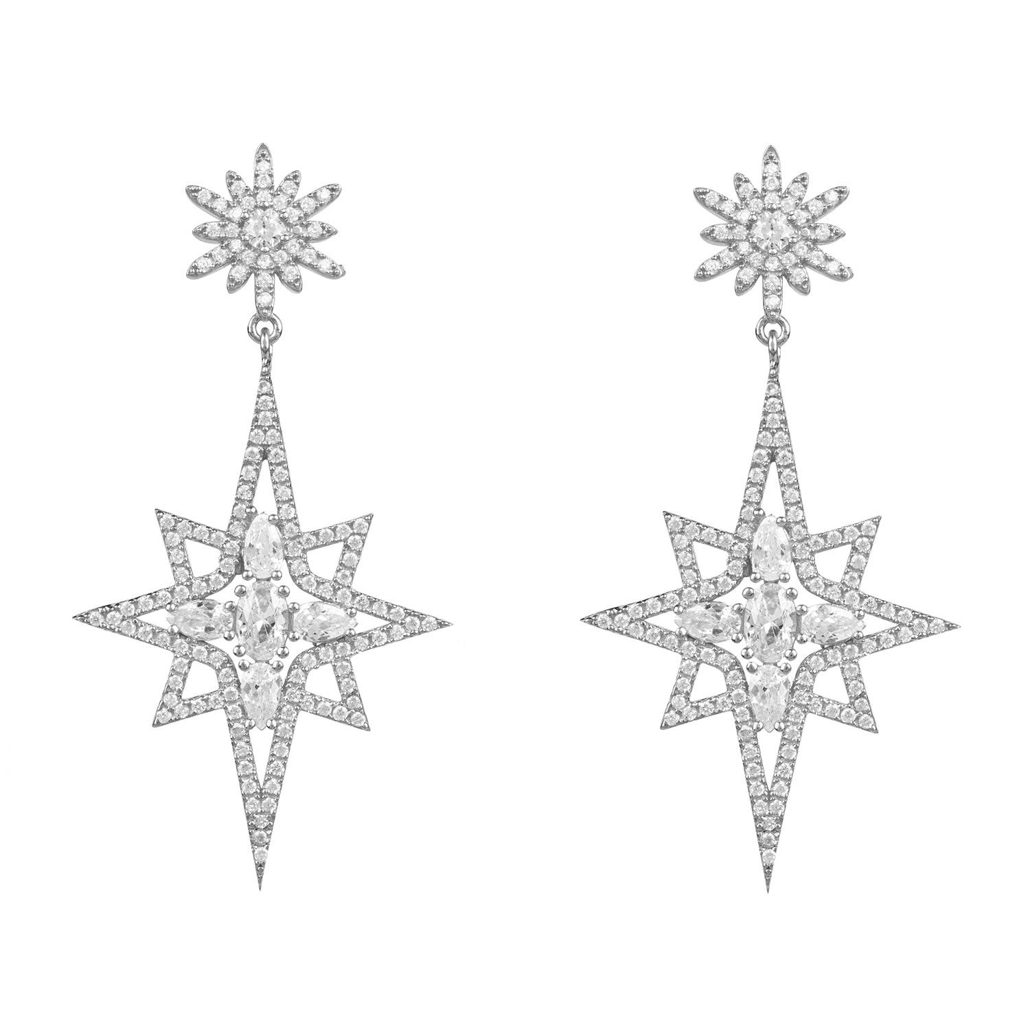 Women’s White / Silver Northern Star Burst Drop Earring Silver Latelita