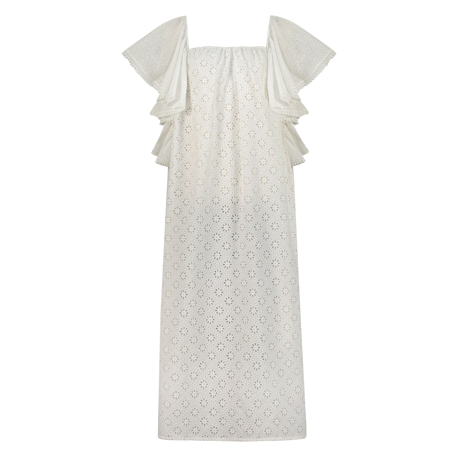 Azzalia Women's Fleuri Eyelet Maxi Dress With Flared Sleeve -white Floral Eyelet In White
