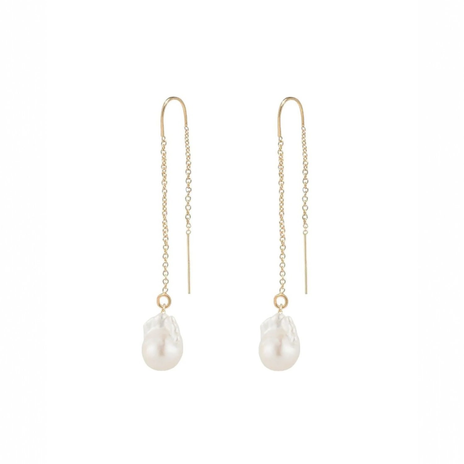 Ella Palm Women's Gold / White Gaia Baroque Pearl Gold Fine Threader Earrings