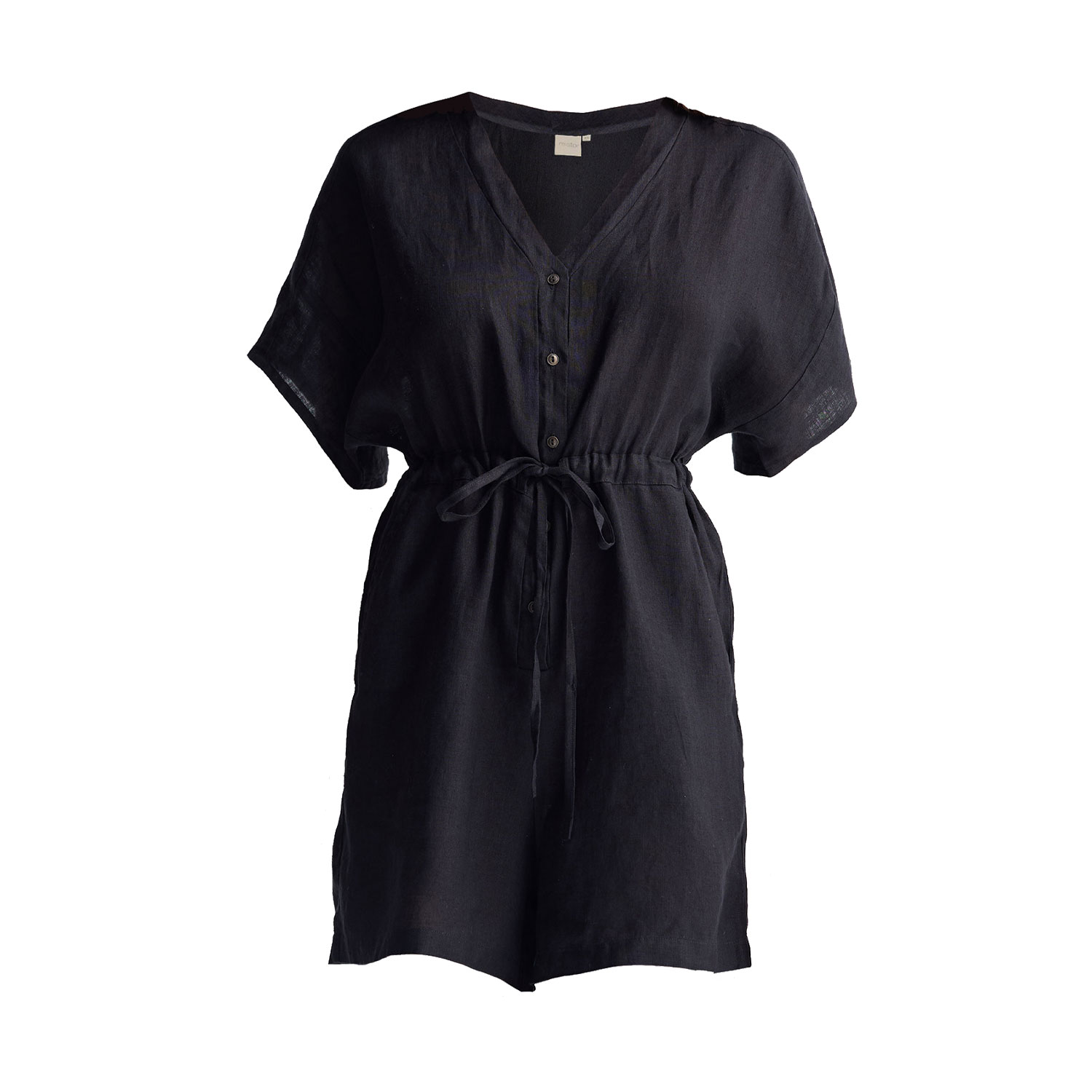 Women's V Neck Drawstring Romper In Black | Extra Large | Reistor