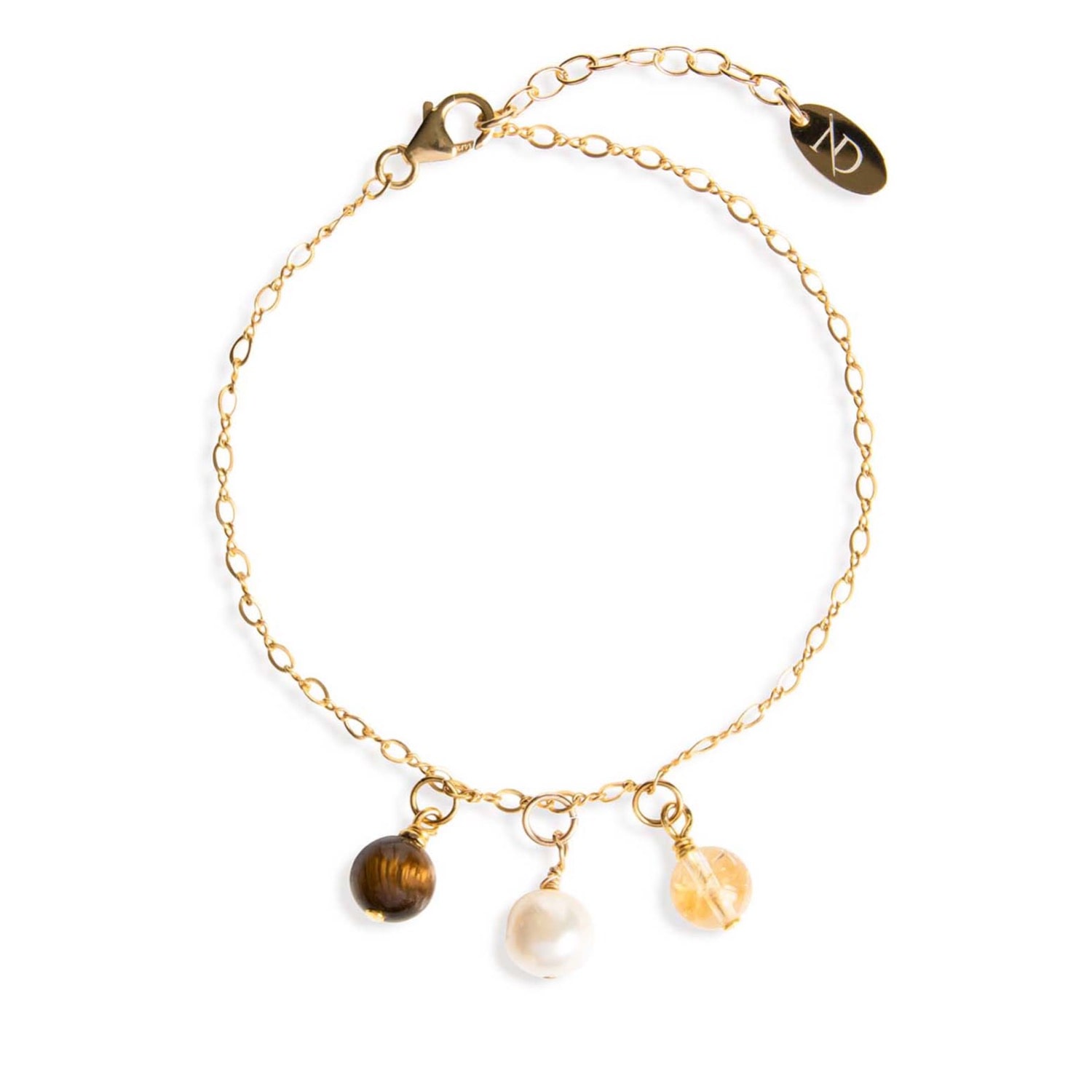 N'damus London Women's Gold / Brown / Yellow Hatton Fine Gold Three Charm Bracelet