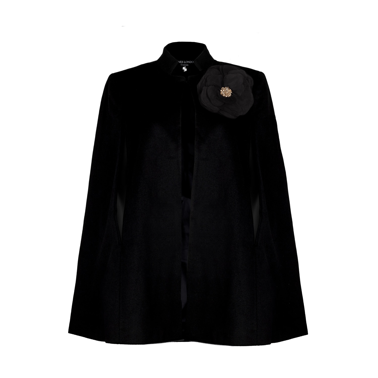 Laines London Women's Black / Gold Laines Couture Wool Blend Cape With Embellished Black Corsage - Black In Black/gold