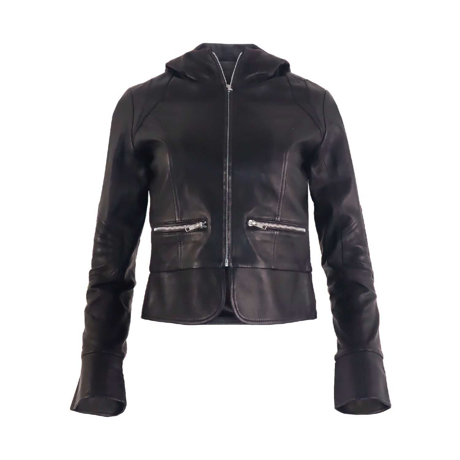 Women's Hoody Leather Jacket - Black | Large | Morrato Bali