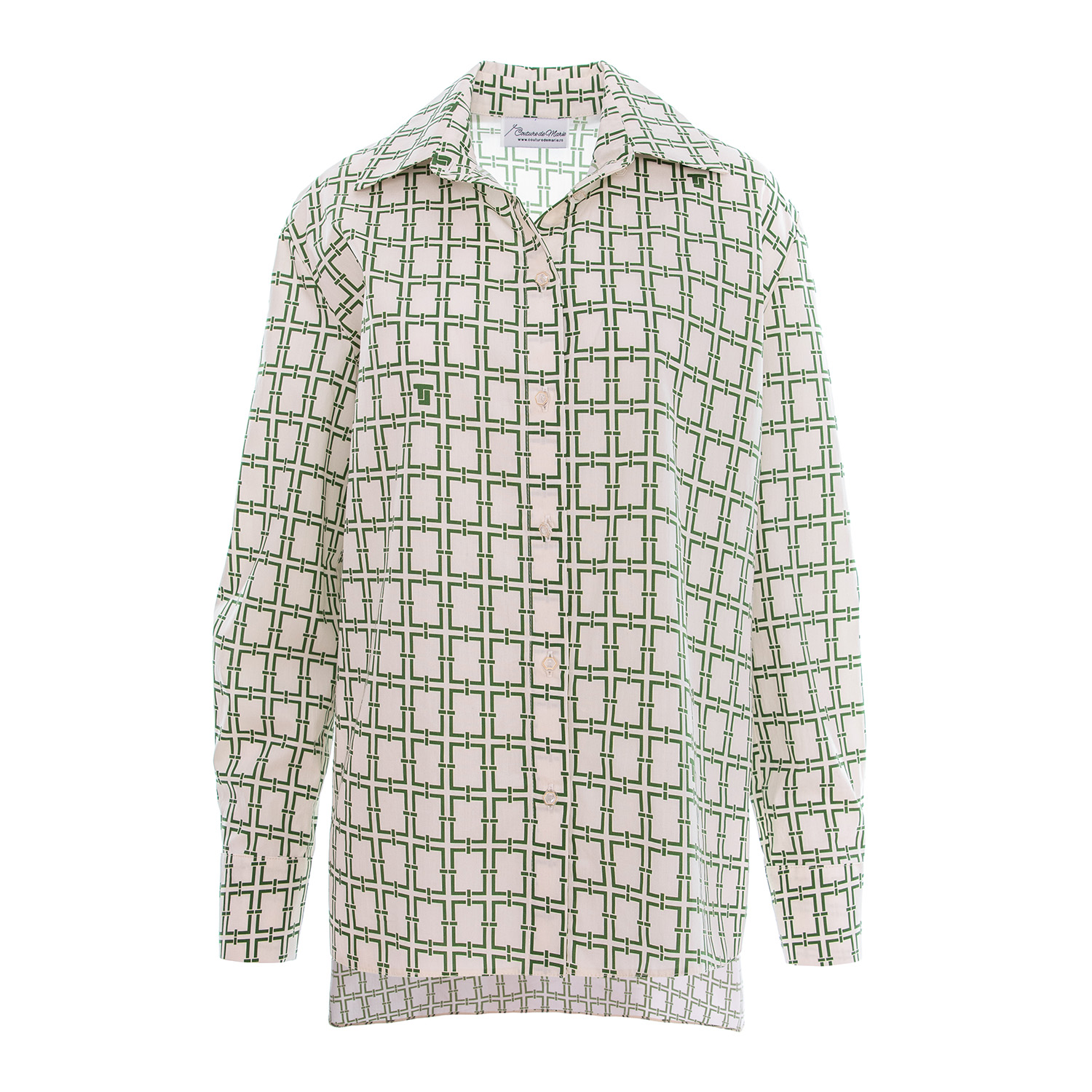 Couture De Marie Women's Green / Neutrals Petra Relaxed Shirt With Geometric Print In Green