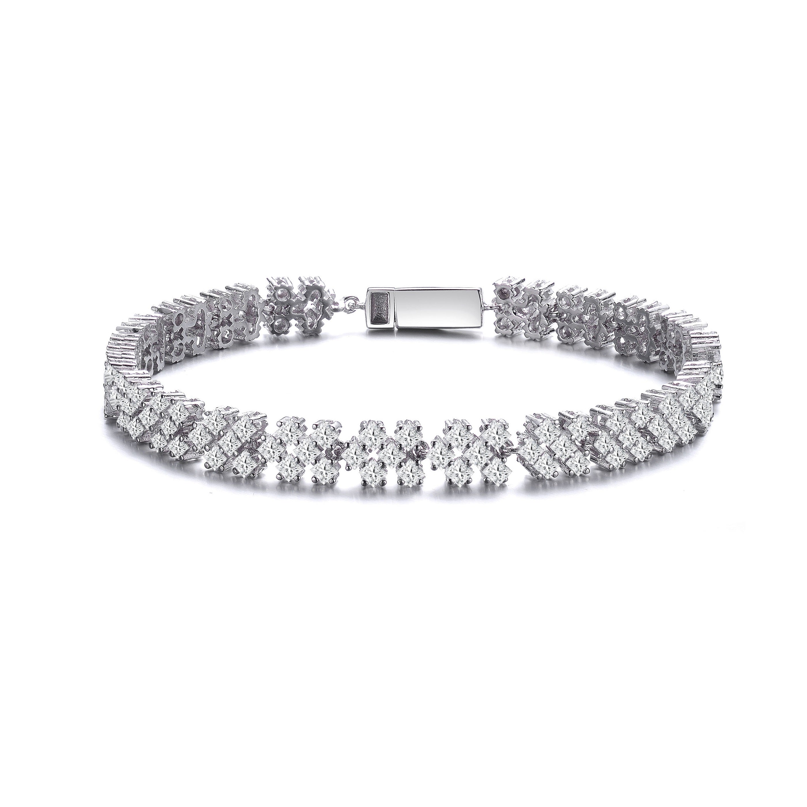 Genevive Jewelry Women's White Rachel Glauber One Of A Kind Classy Three Row Cubic Zirconia Tennis Bracelet In White