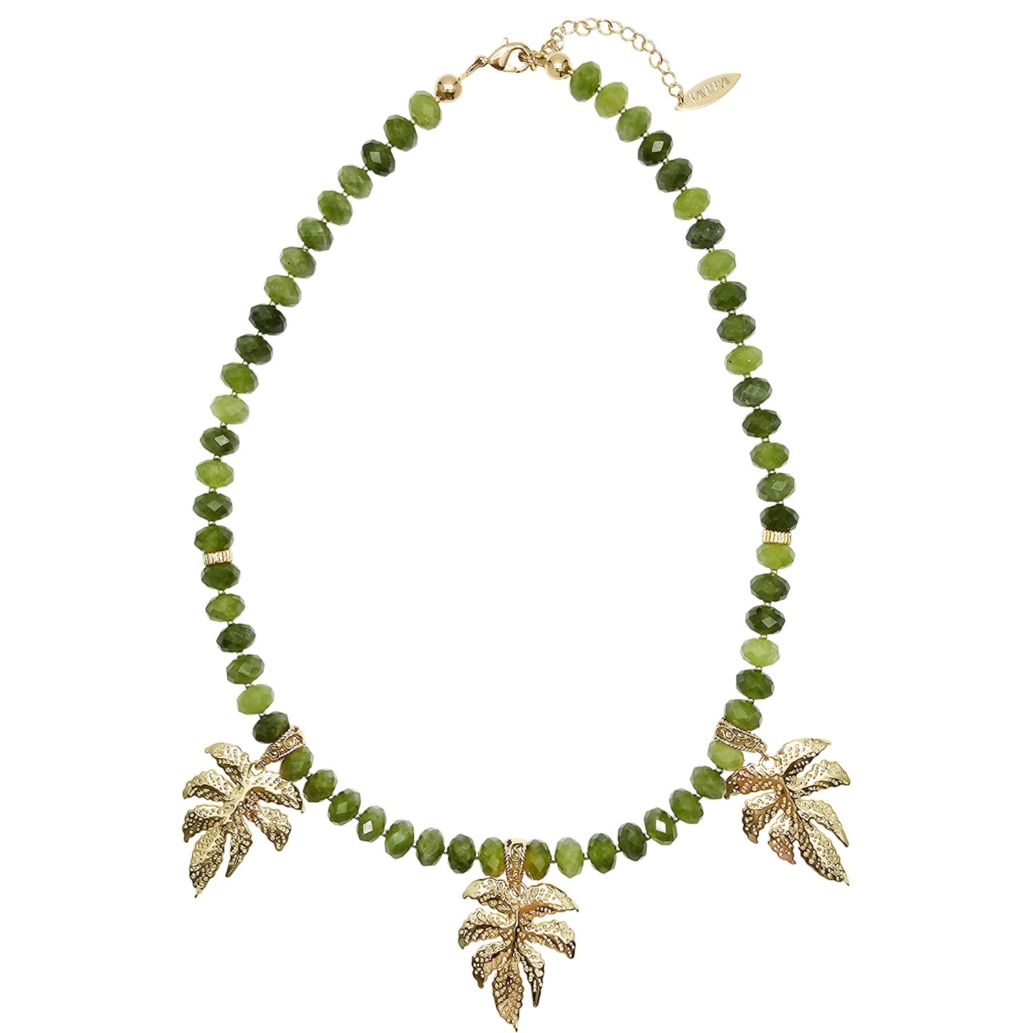 Farra Women's Green Jade With Leaves Pendant Statement Necklace