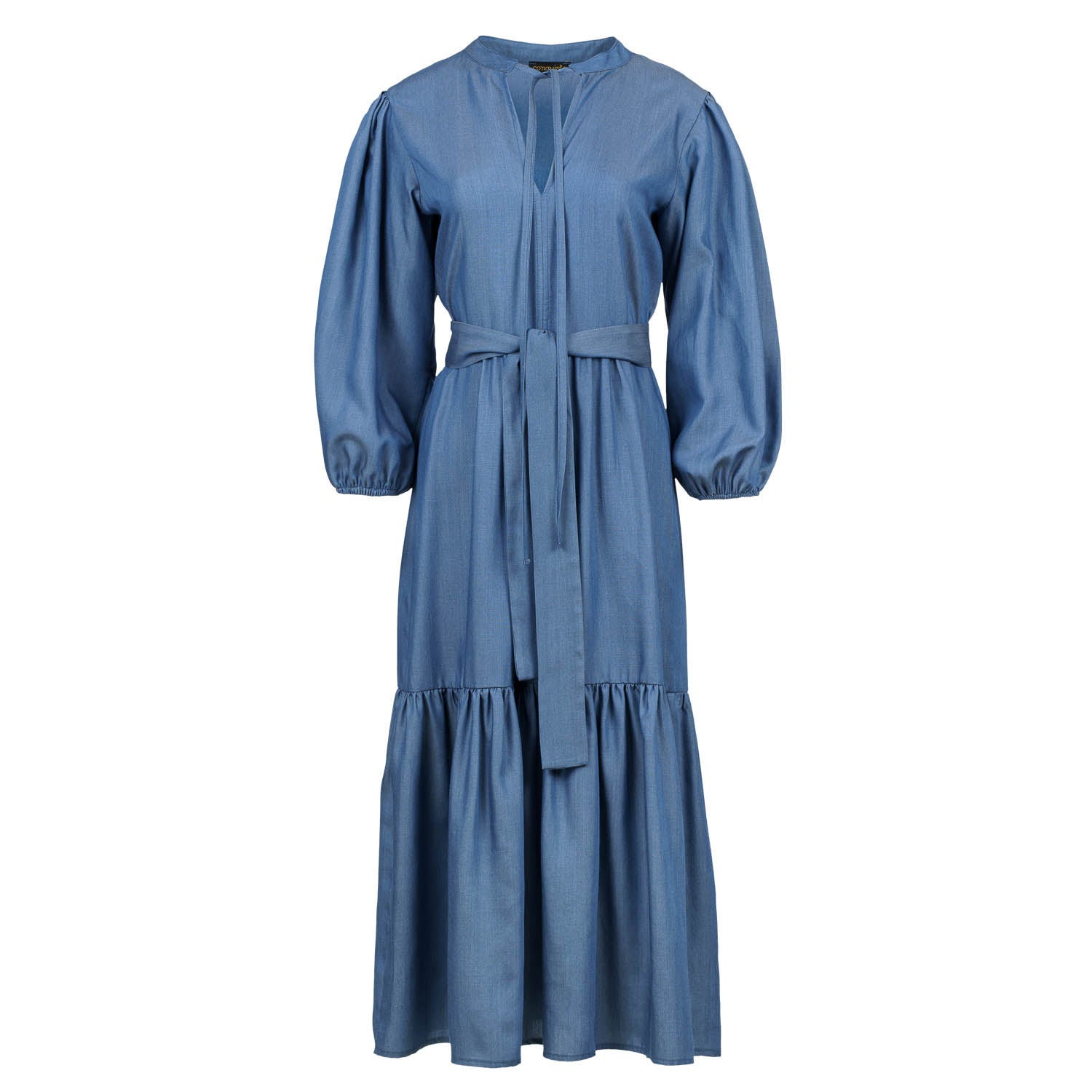 Conquista Women's Blue Indigo Midi Dress With Ties In Blue
