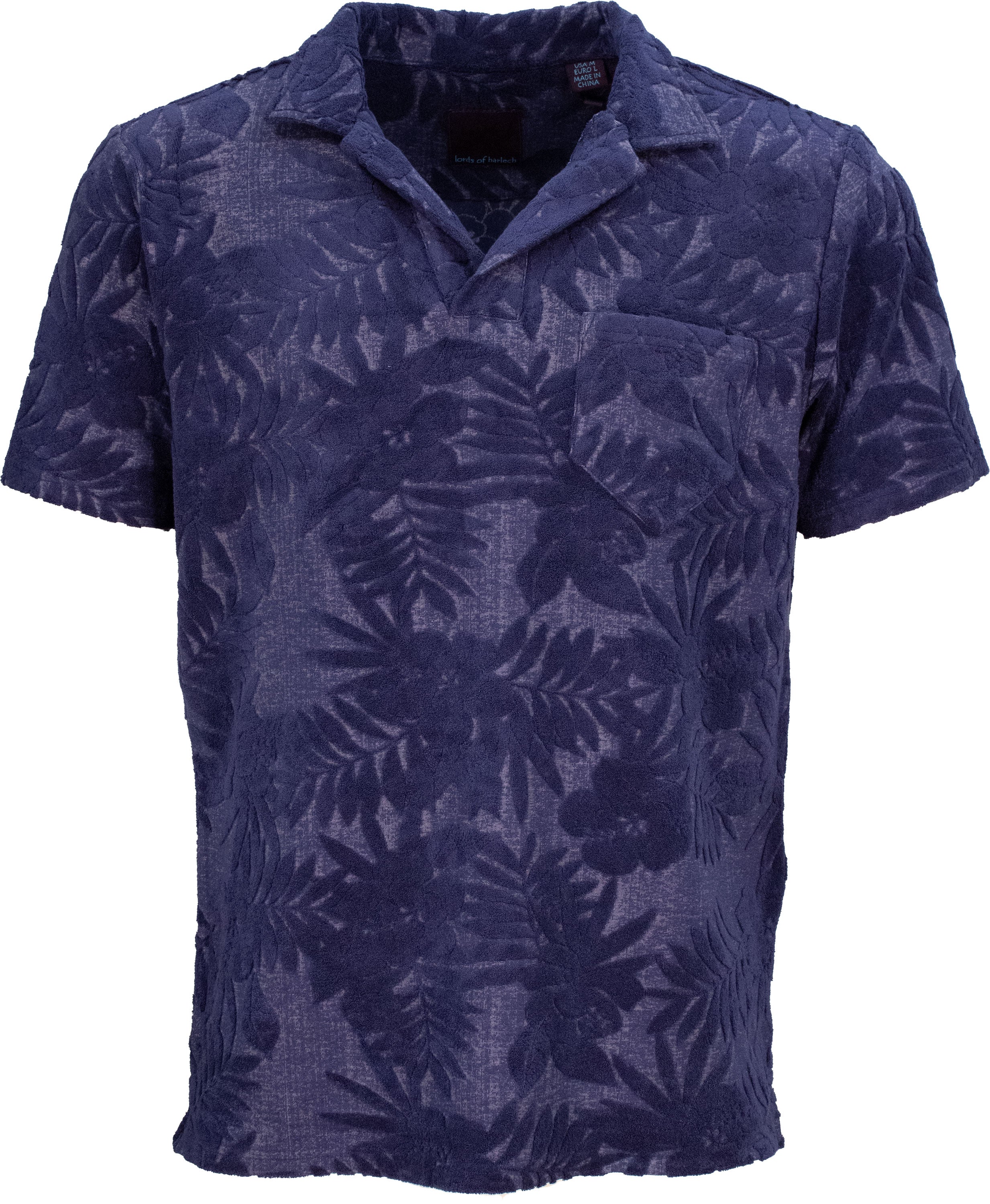 Lords Of Harlech Men's Blue Johnny Farm Floral Towel Polo - Navy In Blue