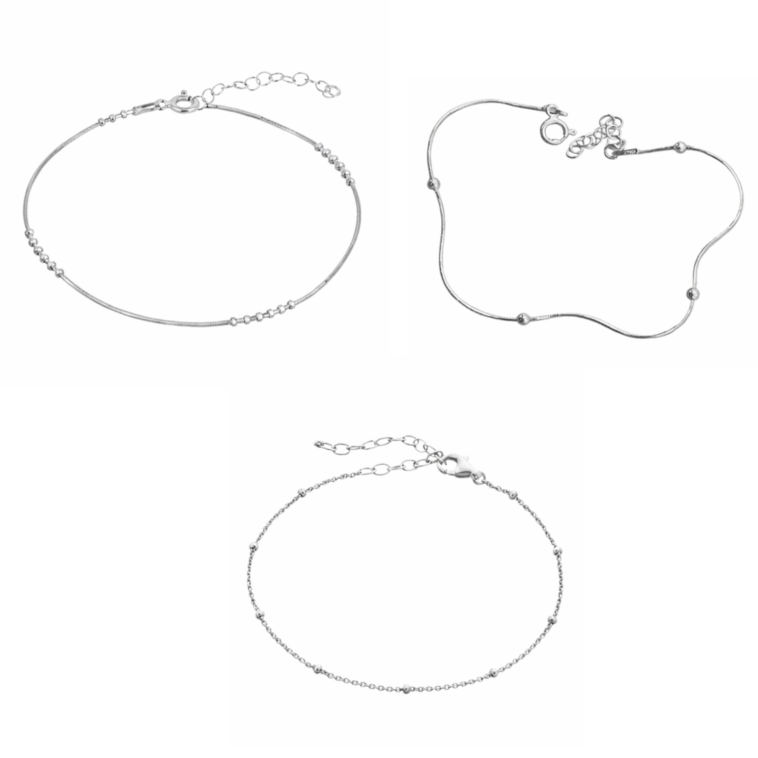 Women's Sterling Silver Beaded Satellite Bracelet Layering Set - Silver | Spero London