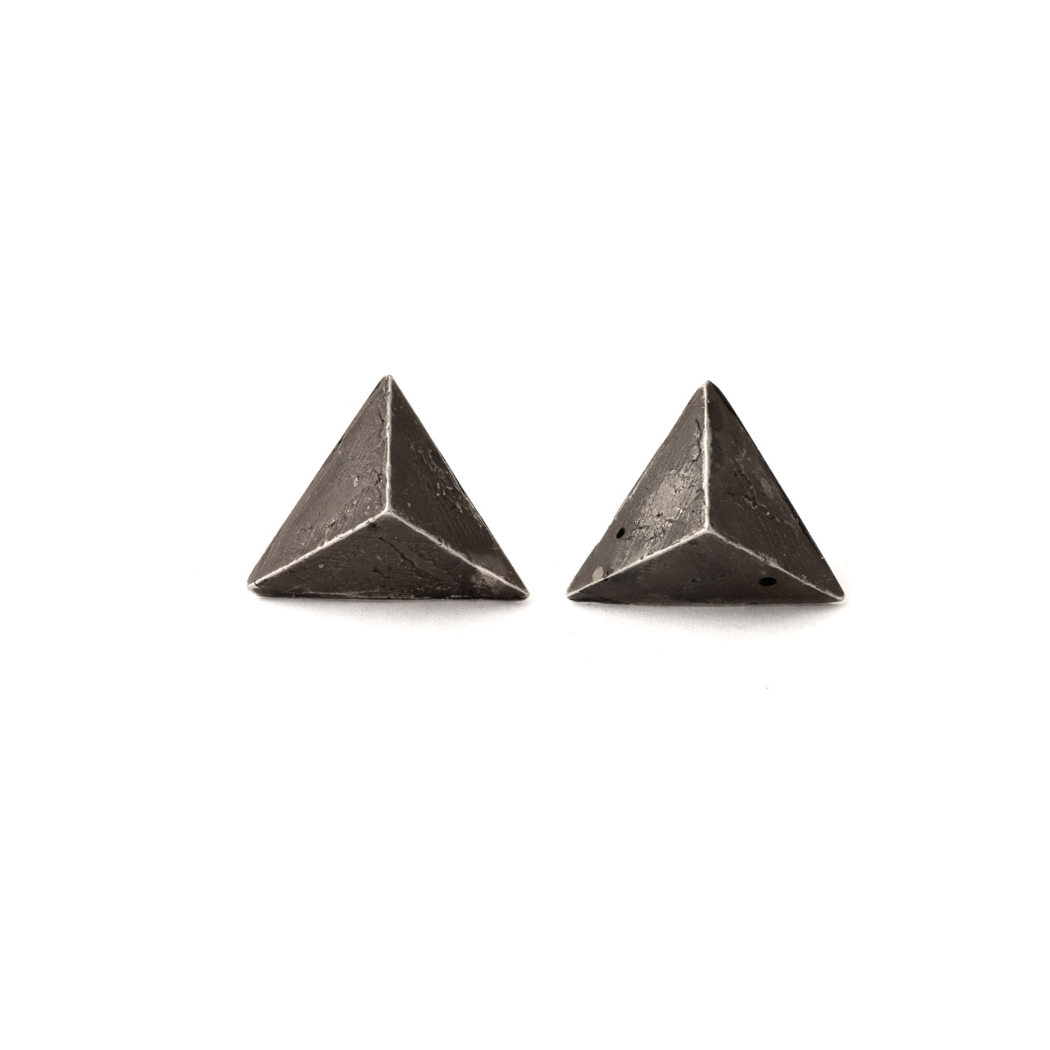Zula Jewelry + Design Men's Black / Grey / Silver Tetrahedron Triangle Stud Eearrings, Ancient Future Collection
