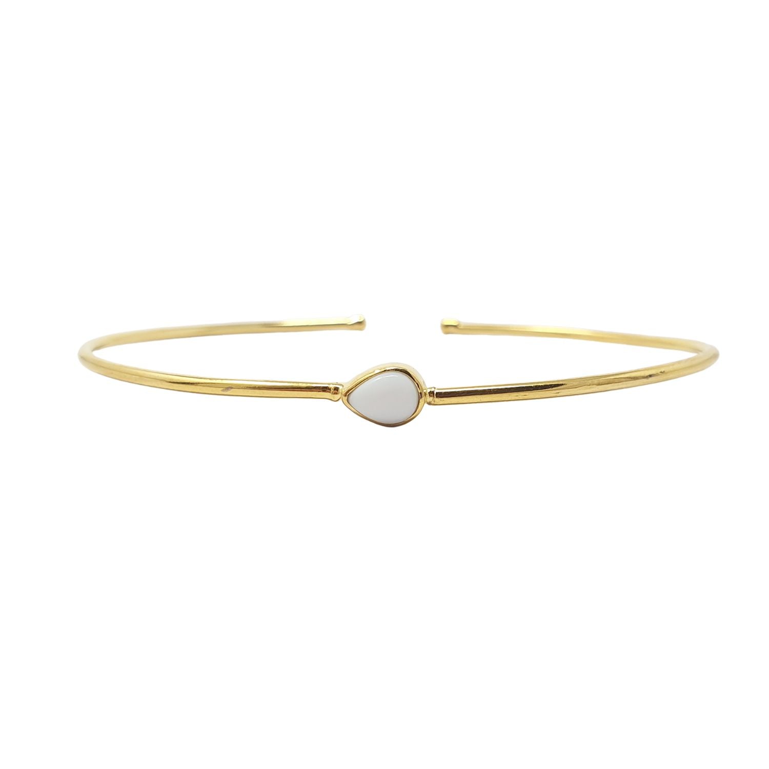Harfi Women's White / Gold Gold Plated Minimalist Pearl June Birthstone Bangle In Gold