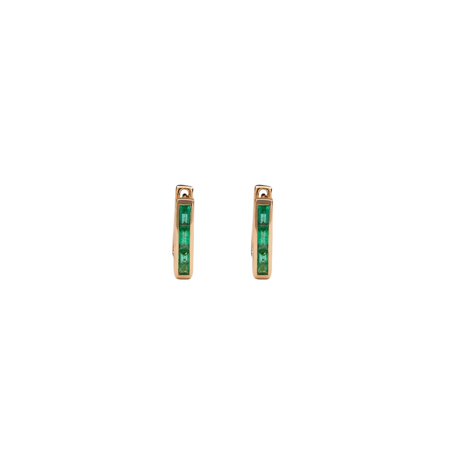 Women’s Gold / Green Skinny Square Huggie Earrings With Three Emerald Baguettes Rinoor