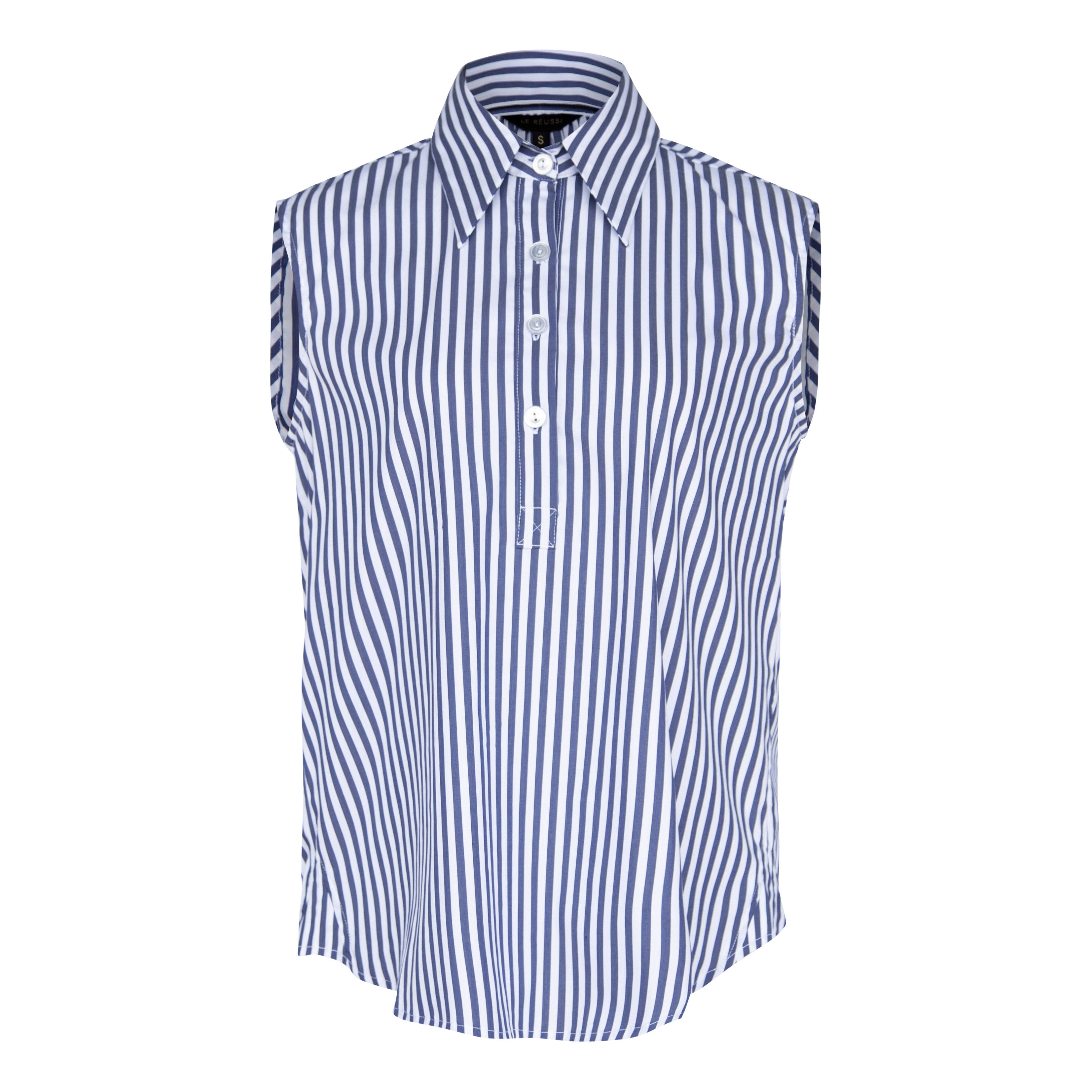 Le Réussi Women's Italian Cotton Blue Stripe Sleeveless Shirt