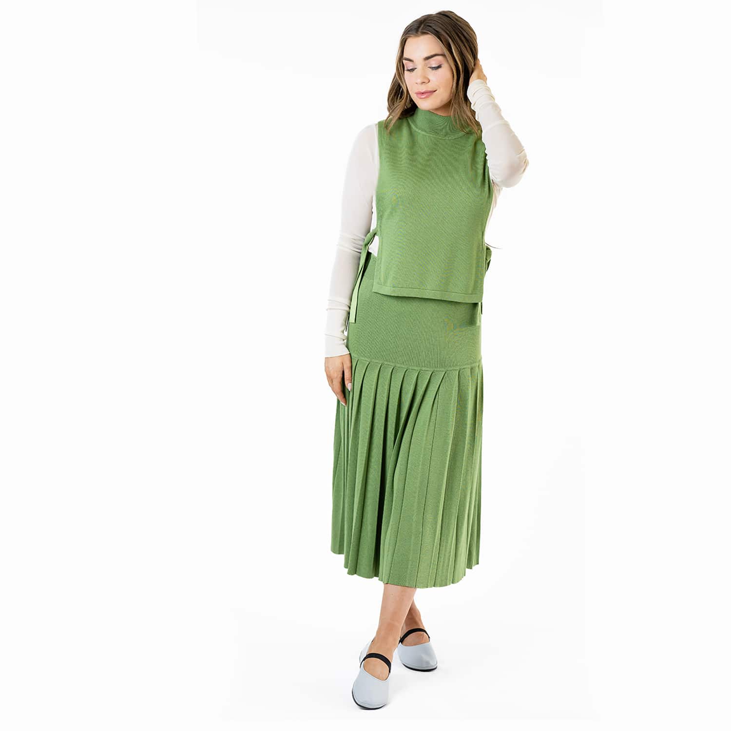 Zenzee Silk Cashmere Side Tie Women Sweater Women Vest - Green