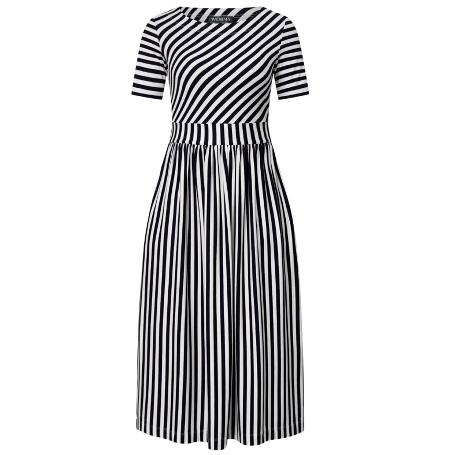 Amoresea Women's Blue / White Chic Blue Stripe Jersey Midi Dress With Pockets In Blue/white