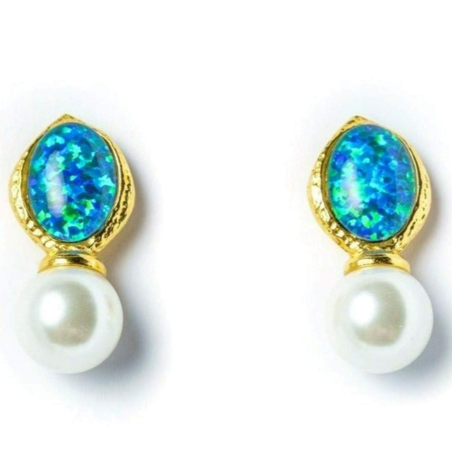 Eunoia Jewels Women's Blue / Gold / Green Opulence Earring Opal Shell Pearls In Gray