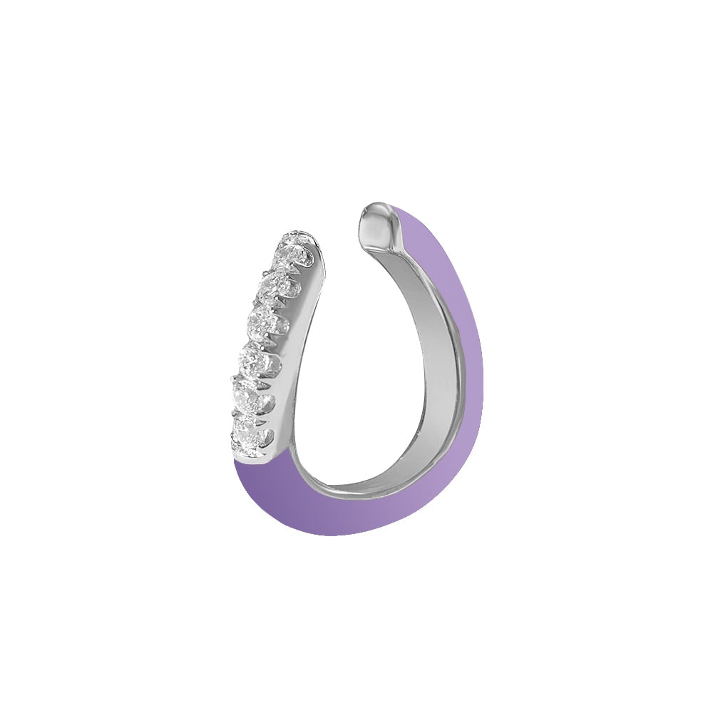 Gold Trip Women's White / Silver / Pink Purple Enamel Wave Ear Cuff In Silver In Purple